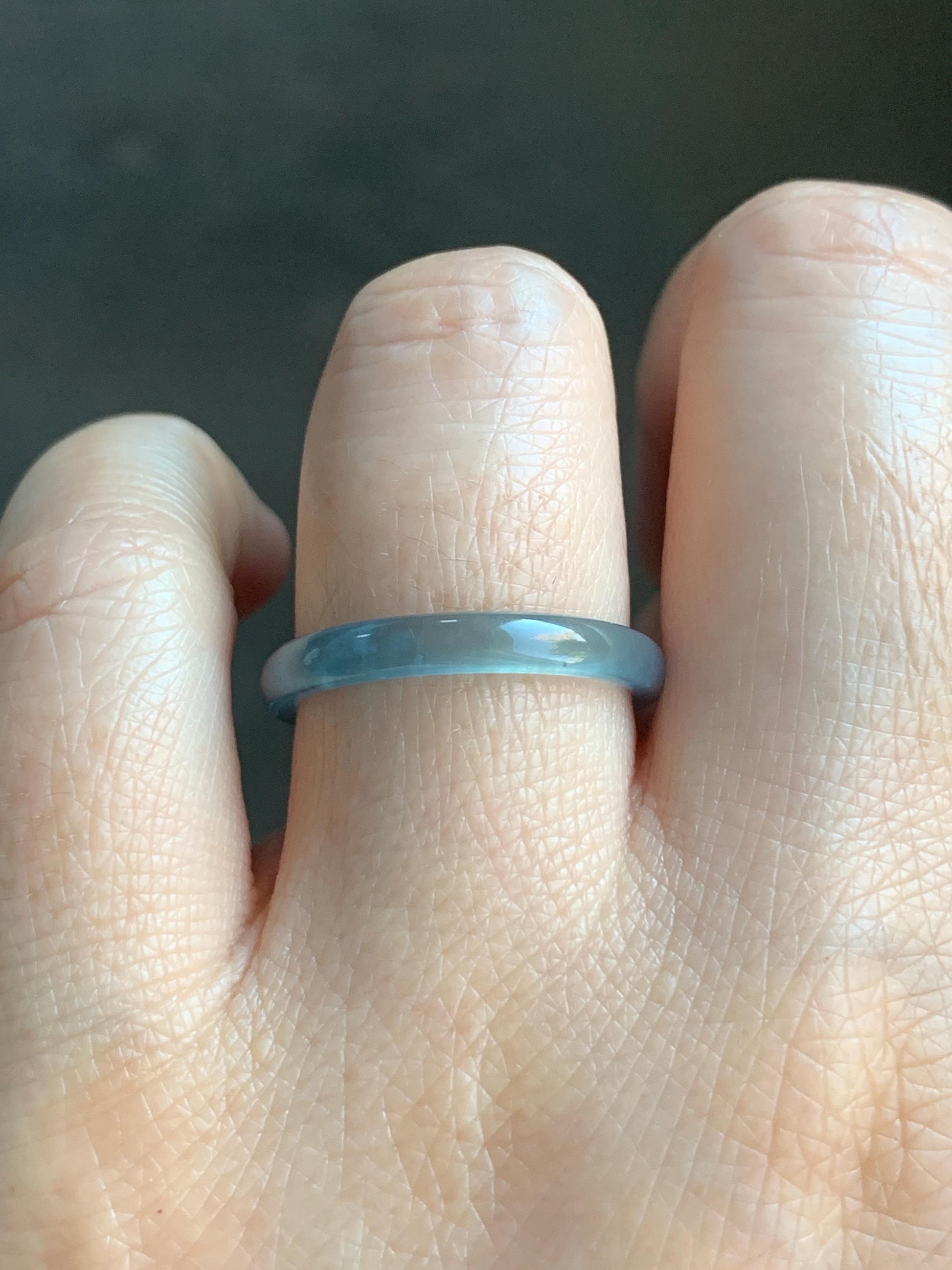 Stunning Natural Guatemalan Icy Highly Translucent Light Purplish Blue Jadeite Band Ring Size 8.25 天然冰危起冰起光淡蓝紫翡翠戒圈 XQ124B