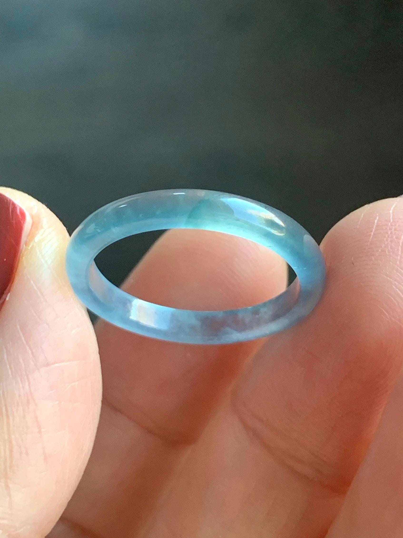 Stunning Natural Guatemalan Icy Highly Translucent Light Purplish Blue Jadeite Band Ring Size 7.25 天然冰危起冰起光淡蓝紫翡翠戒圈 XQ124A