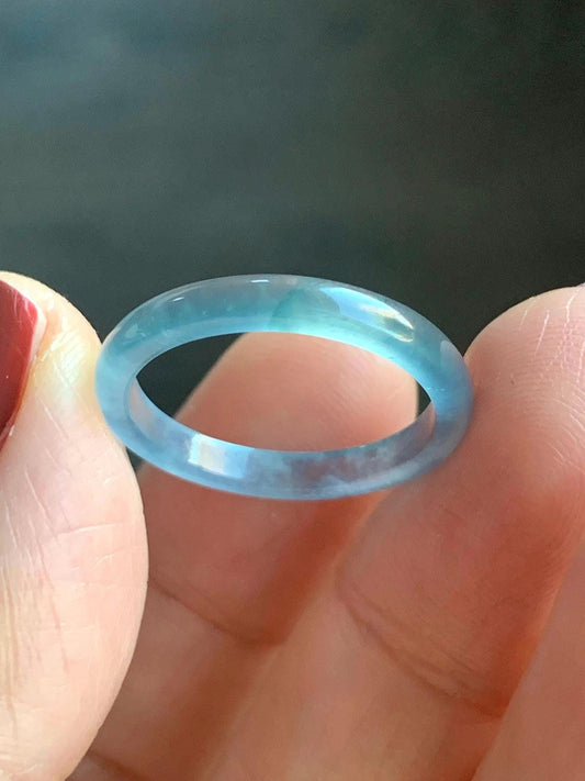 Stunning Natural Guatemalan Icy Highly Translucent Light Purplish Blue Jadeite Band Ring Size 7.25 天然冰危起冰起光淡蓝紫翡翠戒圈 XQ124A