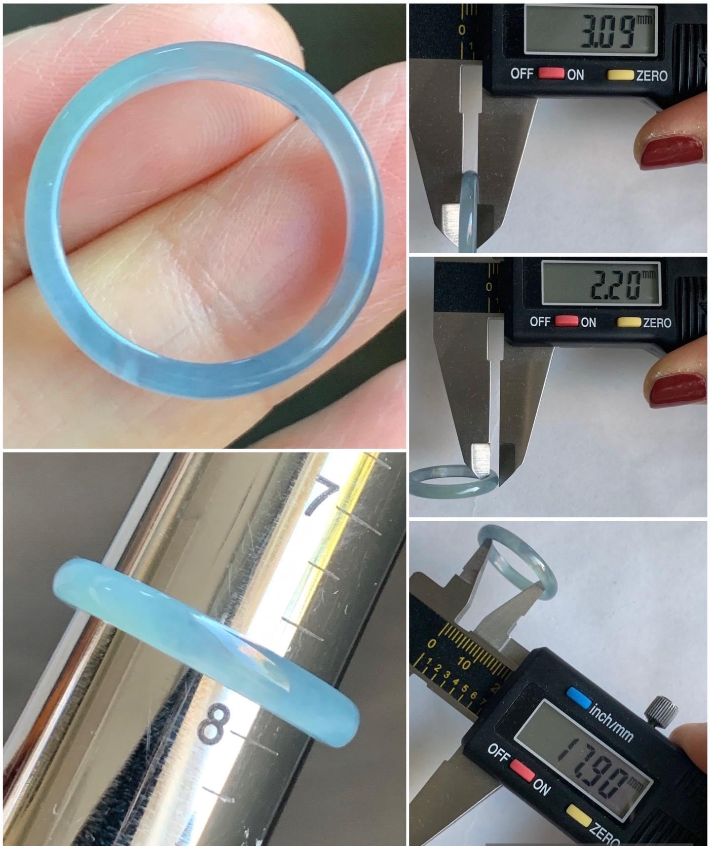 Stunning Natural Guatemalan Icy Highly Translucent Light Purplish Blue Jadeite Band Ring Size 7.75 天然冰危起冰起光淡蓝紫翡翠戒圈 XQ124C