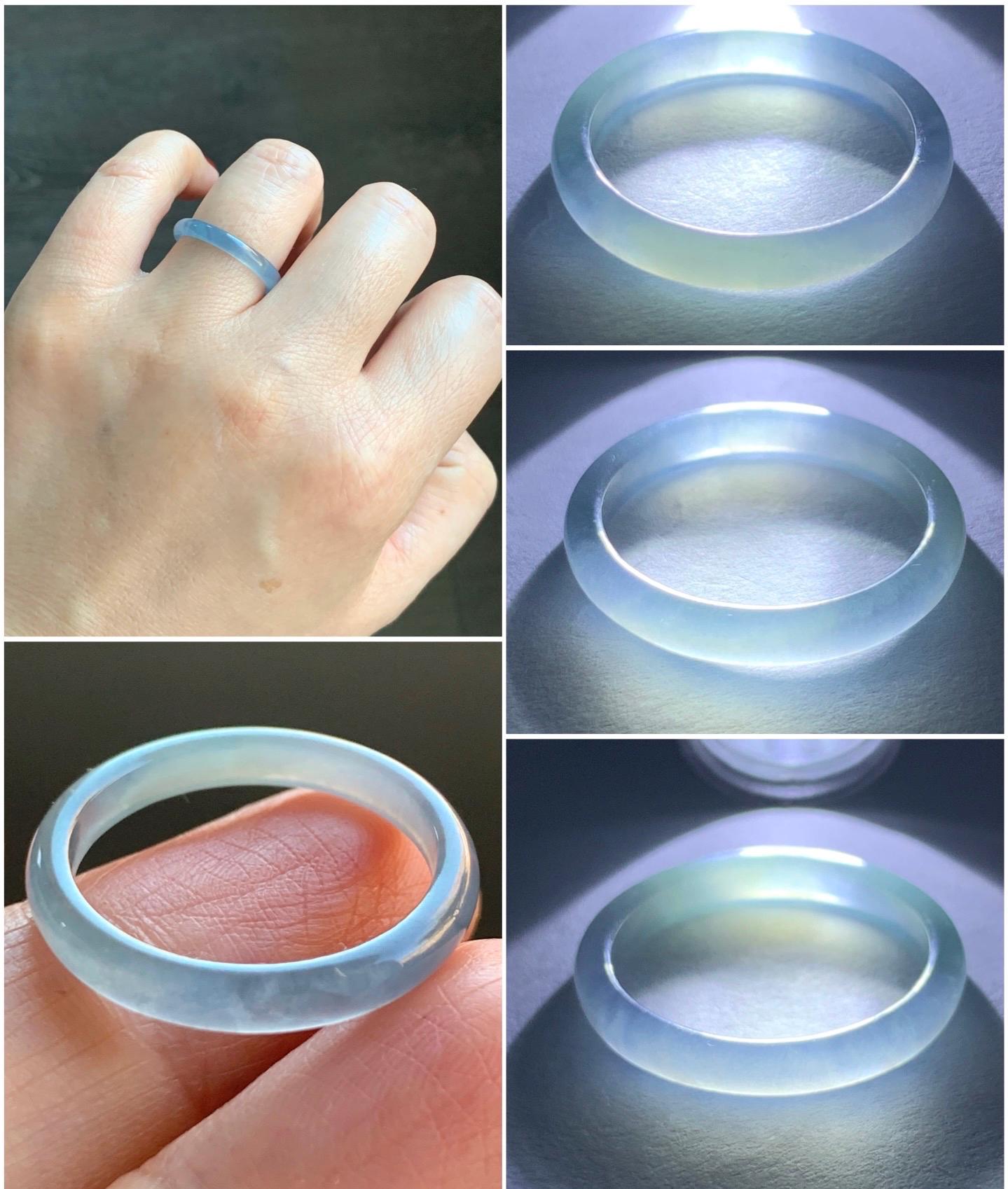 Stunning Natural Guatemalan Icy Highly Translucent Light Purplish Blue Jadeite Band Ring Size 7.75 天然冰危起冰起光淡蓝紫翡翠戒圈 XQ124C