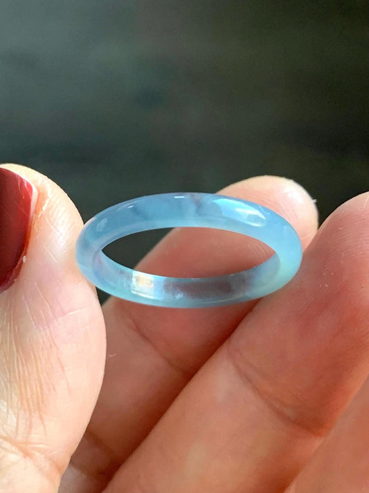 Stunning Natural Guatemalan Icy Highly Translucent Light Purplish Blue Jadeite Band Ring Size 7.75 天然冰危起冰起光淡蓝紫翡翠戒圈 XQ124C