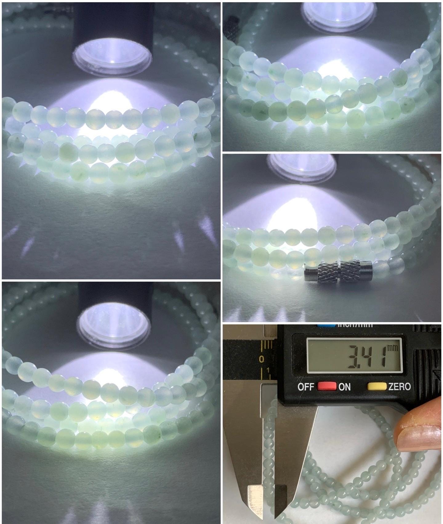 Natural Guatemalan Icy Translucent Gelatinous Pale Blue Jadeite Petite Beads Beaded Necklace 25” 3.3mm 13g 天然冰白危翡翠小卡珠项链 XWB100