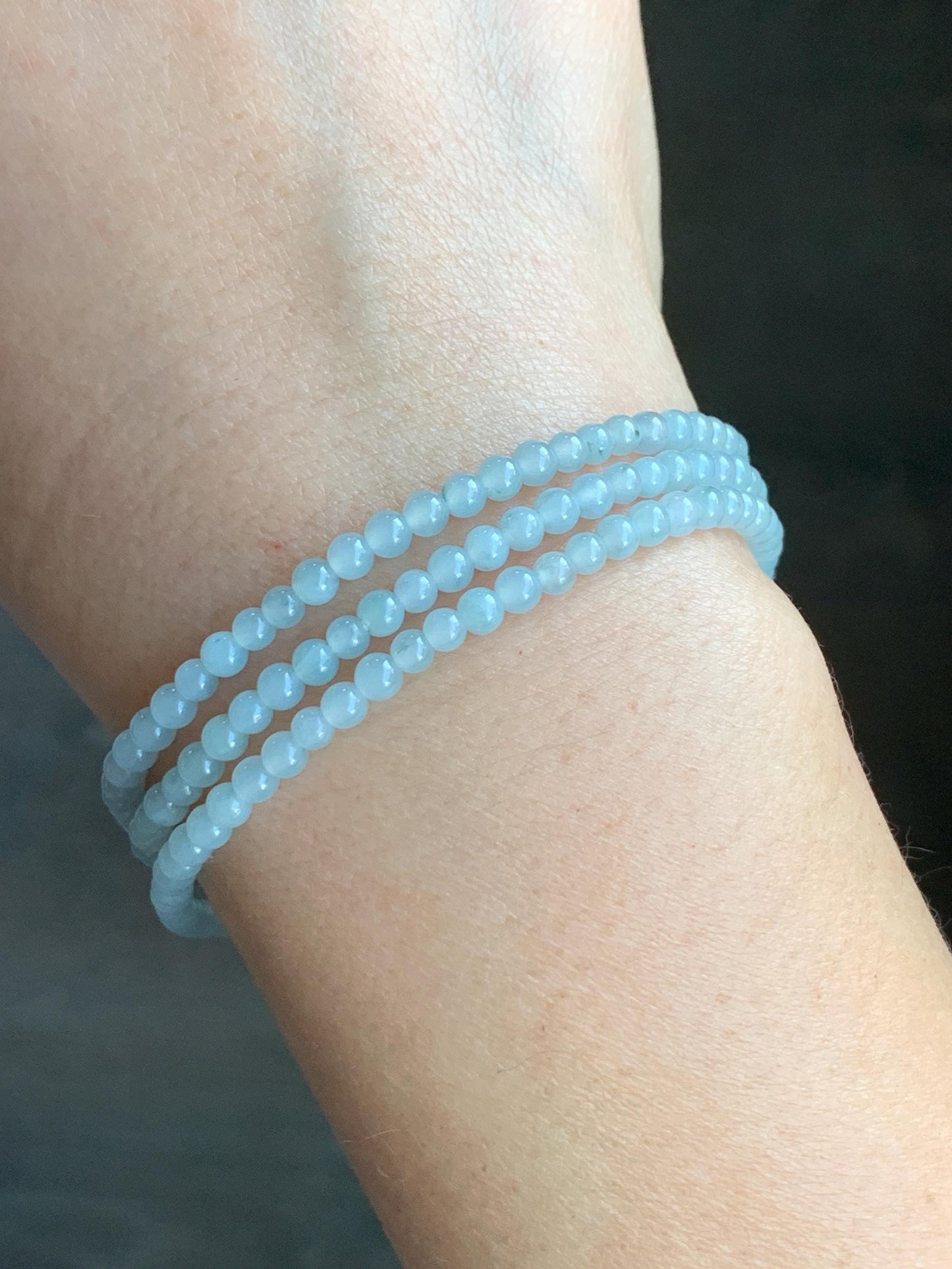 Natural Guatemalan Icy Translucent Gelatinous Pale Blue Jadeite Petite Beads Beaded Necklace 25” 3.3mm 13g 天然冰白危翡翠小卡珠项链 XWB100