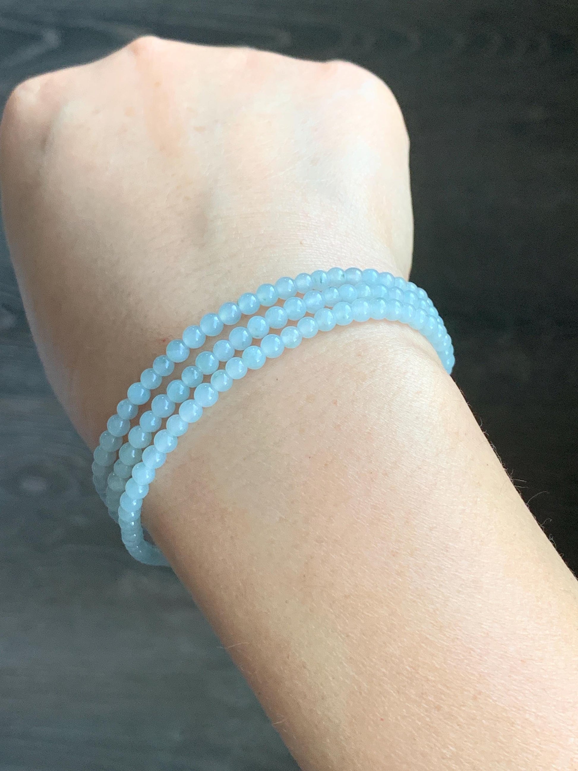 Natural Guatemalan Icy Translucent Gelatinous Pale Blue Jadeite Petite Beads Beaded Necklace 25” 3.3mm 13g 天然冰白危翡翠小卡珠项链 XWB100