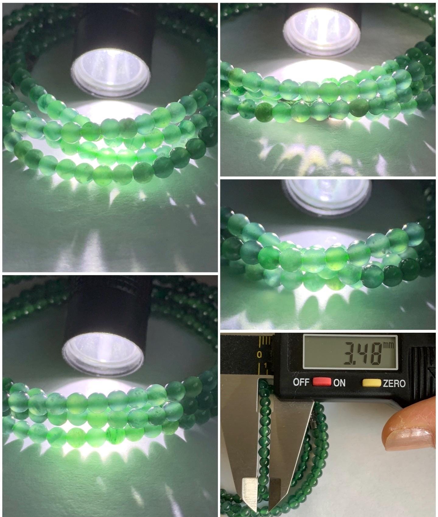 Natural Guatemalan Icy Translucent Gelatinous Dusty Teal Blue Jadeite Petite Beads Beaded Necklace 24.5” 3.4mm 13g 天然冰危蓝绿翡翠小卡珠项链 XWL100