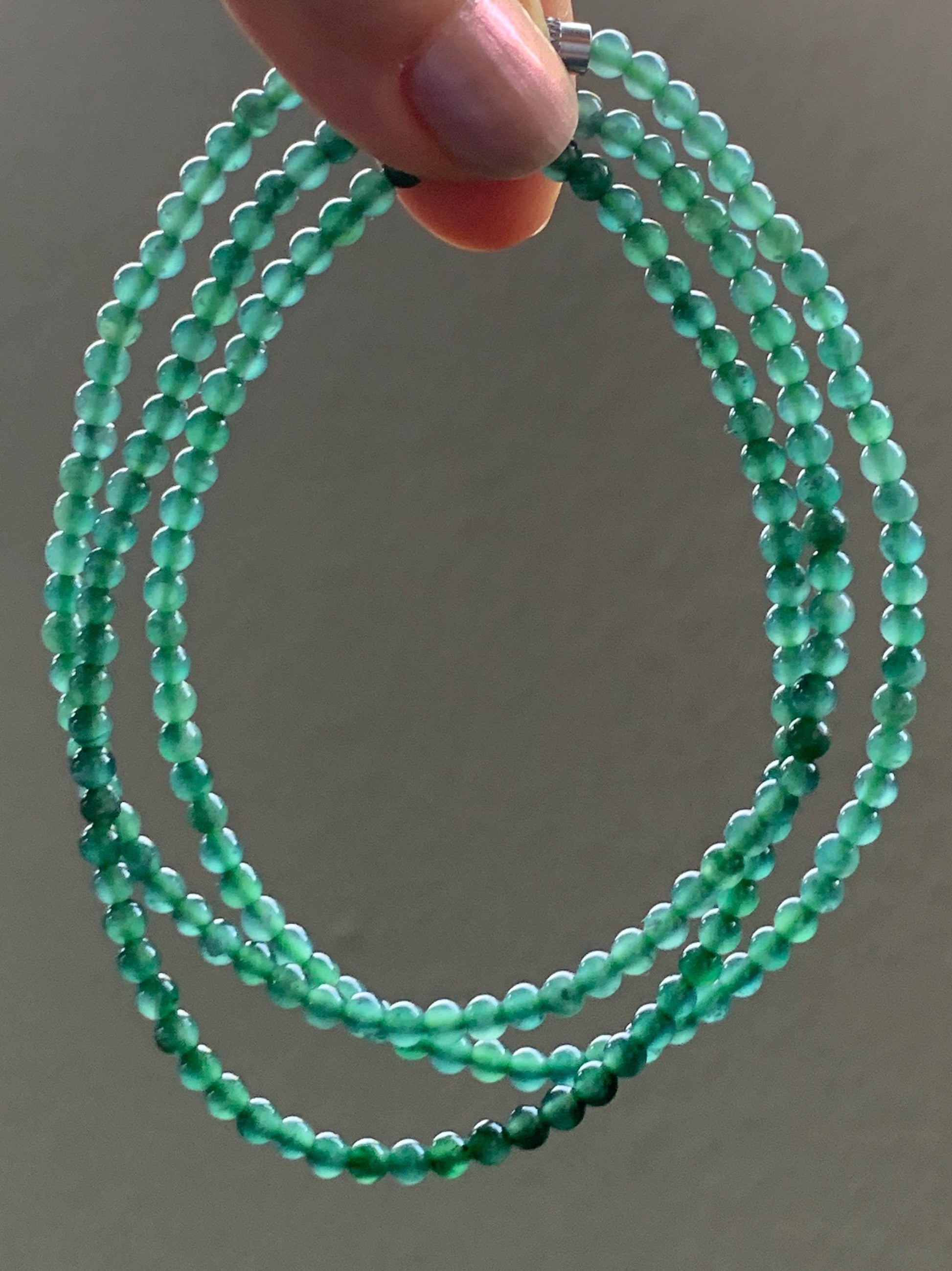 Natural Guatemalan Icy Translucent Gelatinous Dusty Teal Blue Jadeite Petite Beads Beaded Necklace 24.5” 3.4mm 13g 天然冰危蓝绿翡翠小卡珠项链 XWL100