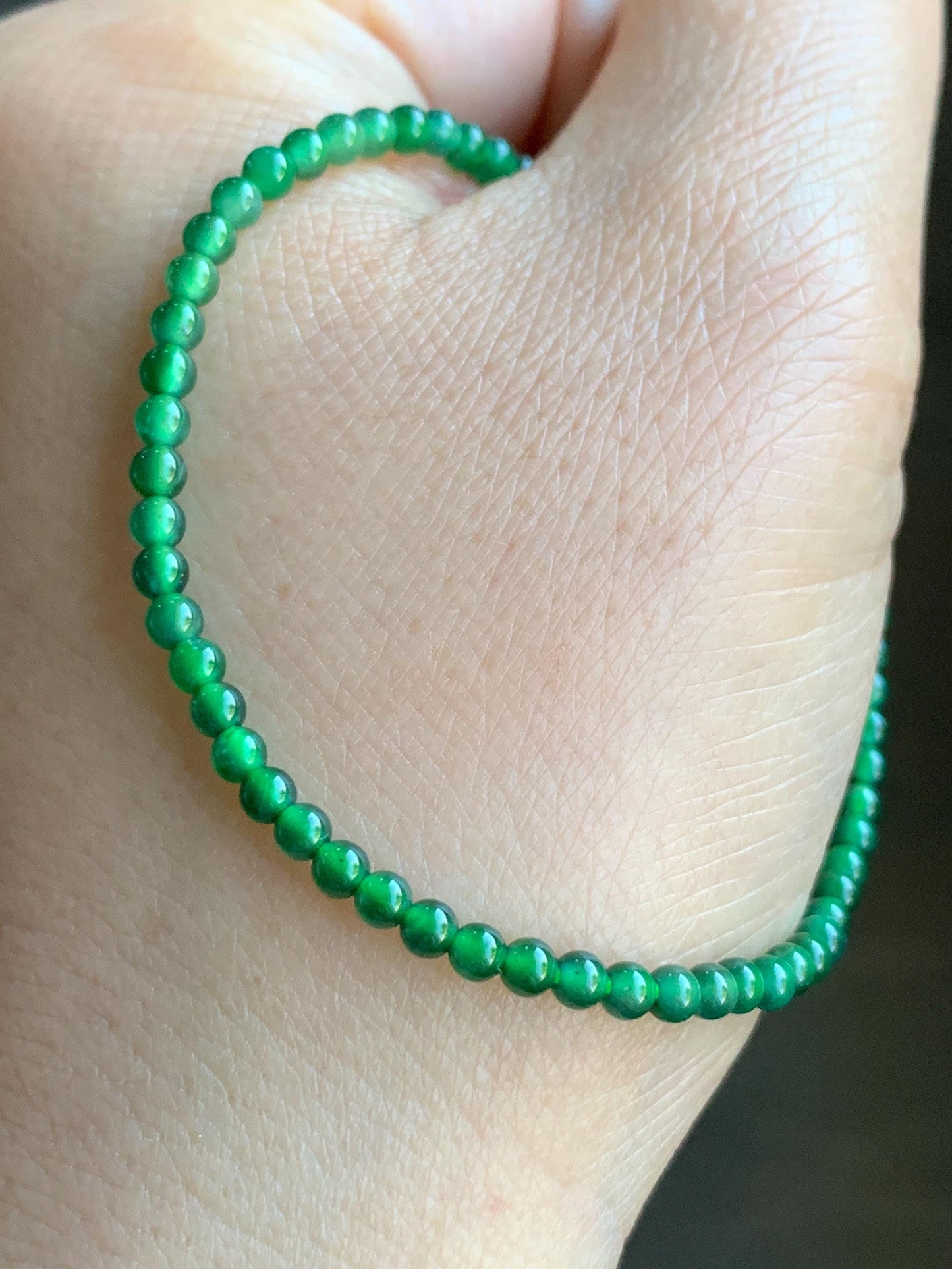 Natural Guatemalan Icy Highly Translucent Vibrant Green Jadeite Petite Round Beads Beaded Bracelet 7” 3mm 4g 天然高冰危绿翡翠小卡圆珠手串 XWL4006