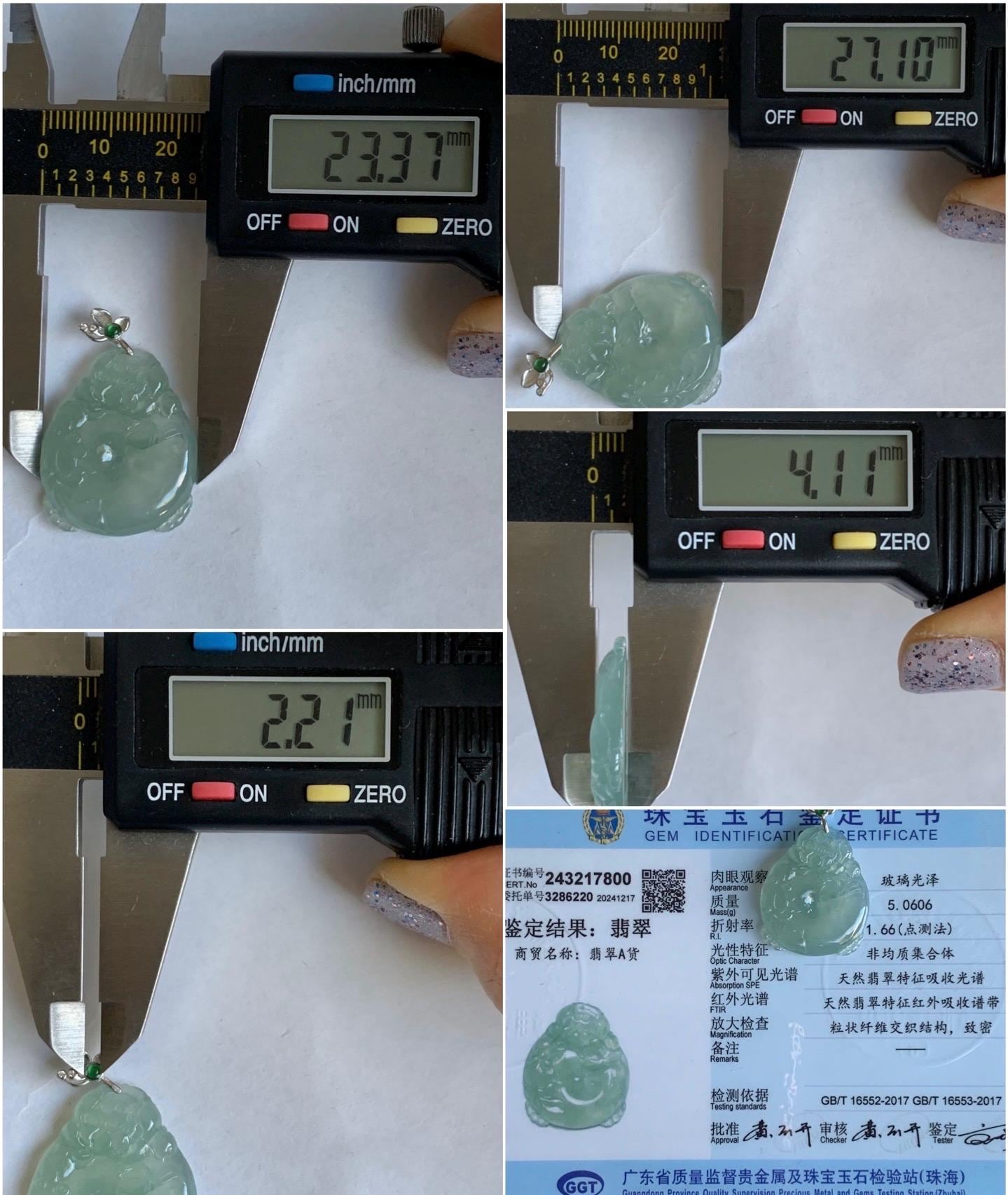 Certified Natural Burmese Premium Icy Light Green Jadeite Lotus Flower Goldfish Ping An Kou Donut Pendant Sterling Silver 天然缅甸冰胶起光晴底翡翠莲花鱼吊坠