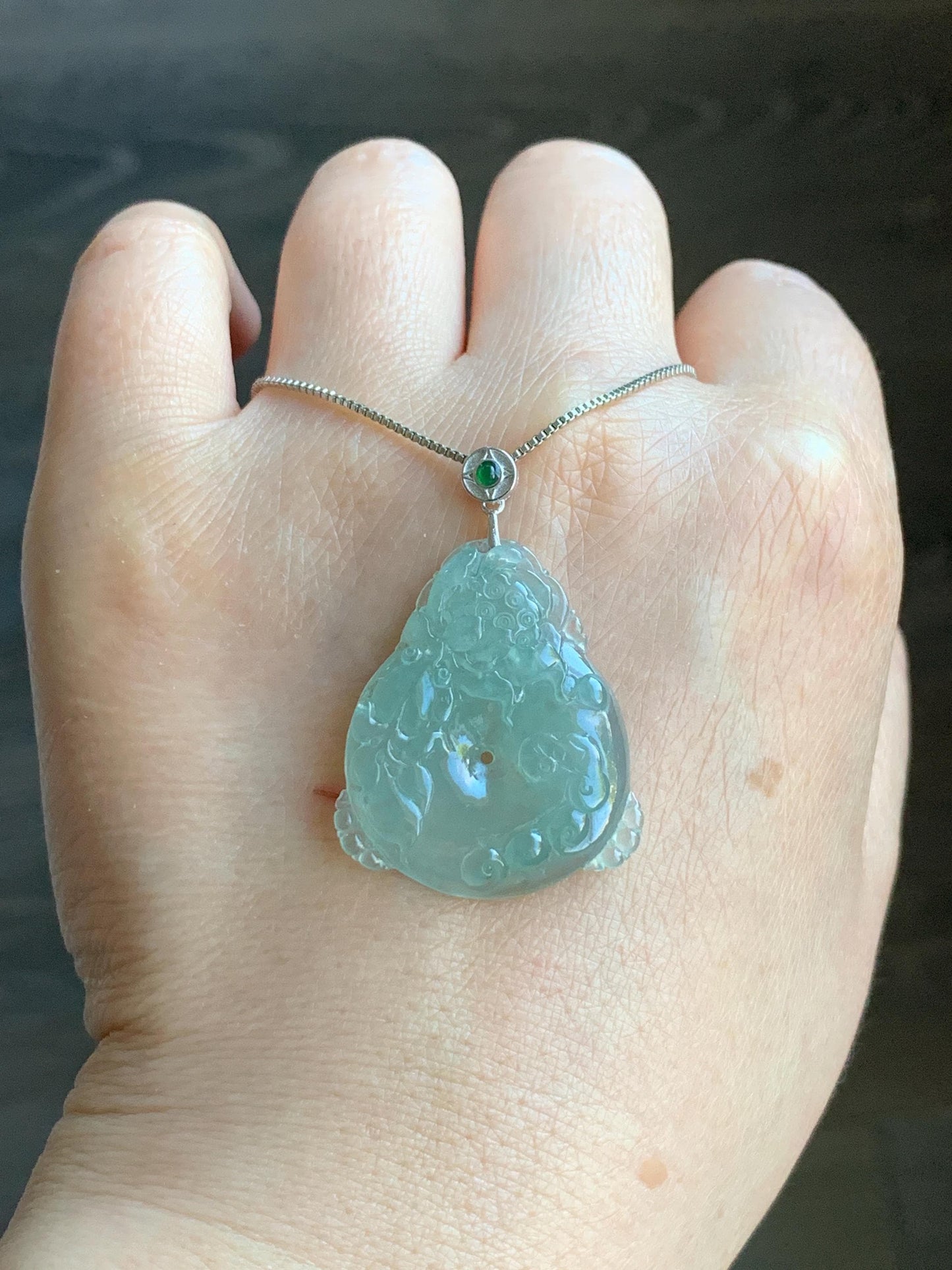 Certified Natural Burmese Premium Icy Light Green Jadeite Lotus Flower Goldfish Ping An Kou Donut Pendant Sterling Silver 天然缅甸冰胶起光晴底翡翠莲花鱼吊坠