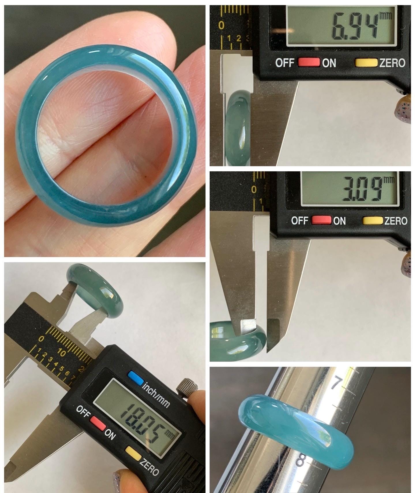 Natural Guatemalan Icy Translucent Gelatinous Dark Teal Blue Jadeite Wide Band Ring Size 7.75 US 天然冰危深蓝翡翠戒圈 SLB-B