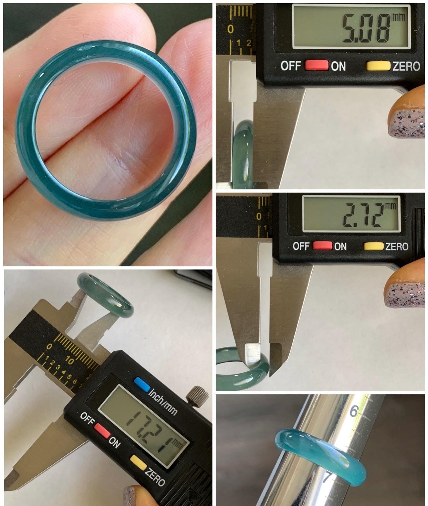 Natural Guatemalan Icy Translucent Gelatinous Dark Teal Blue Jadeite Wide Band Ring Size 6.75 US 天然冰危深蓝翡翠戒圈 SLB-A