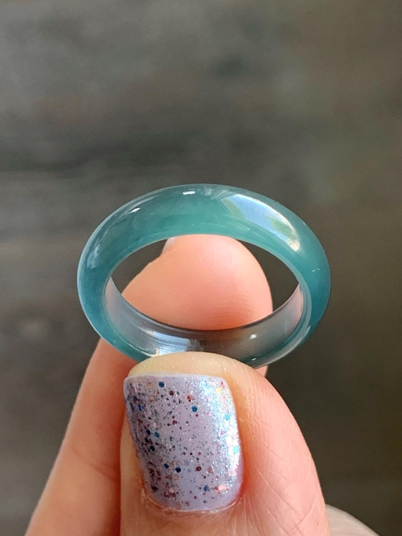 Natural Guatemalan Icy Translucent Gelatinous Dark Teal Blue Jadeite Wide Band Ring Size 6.75 US 天然冰危深蓝翡翠戒圈 SLB-A