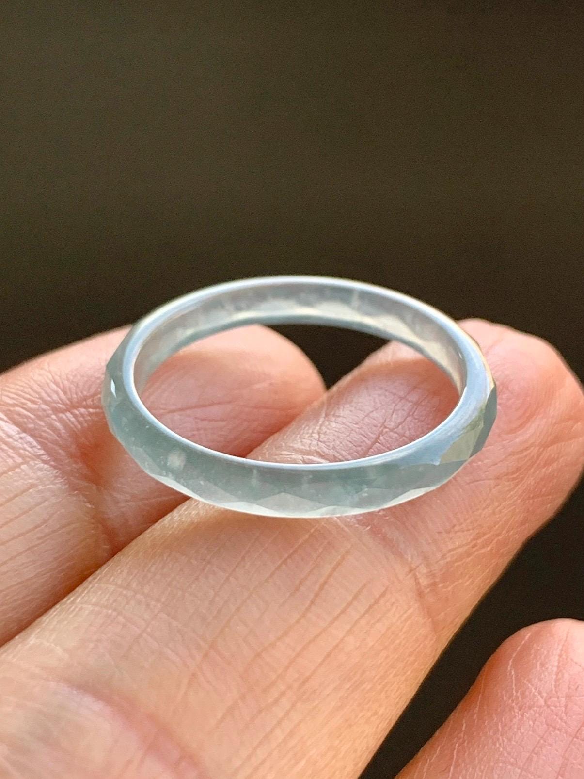 Natural Guatemalan Icy Highly Translucent Gelatinous Light Blue Jadeite Diamond Faceted Slim Band Ring Size 7.25 US 天然冰危浅蓝起光翡翠切割面戒圈 ZQB3