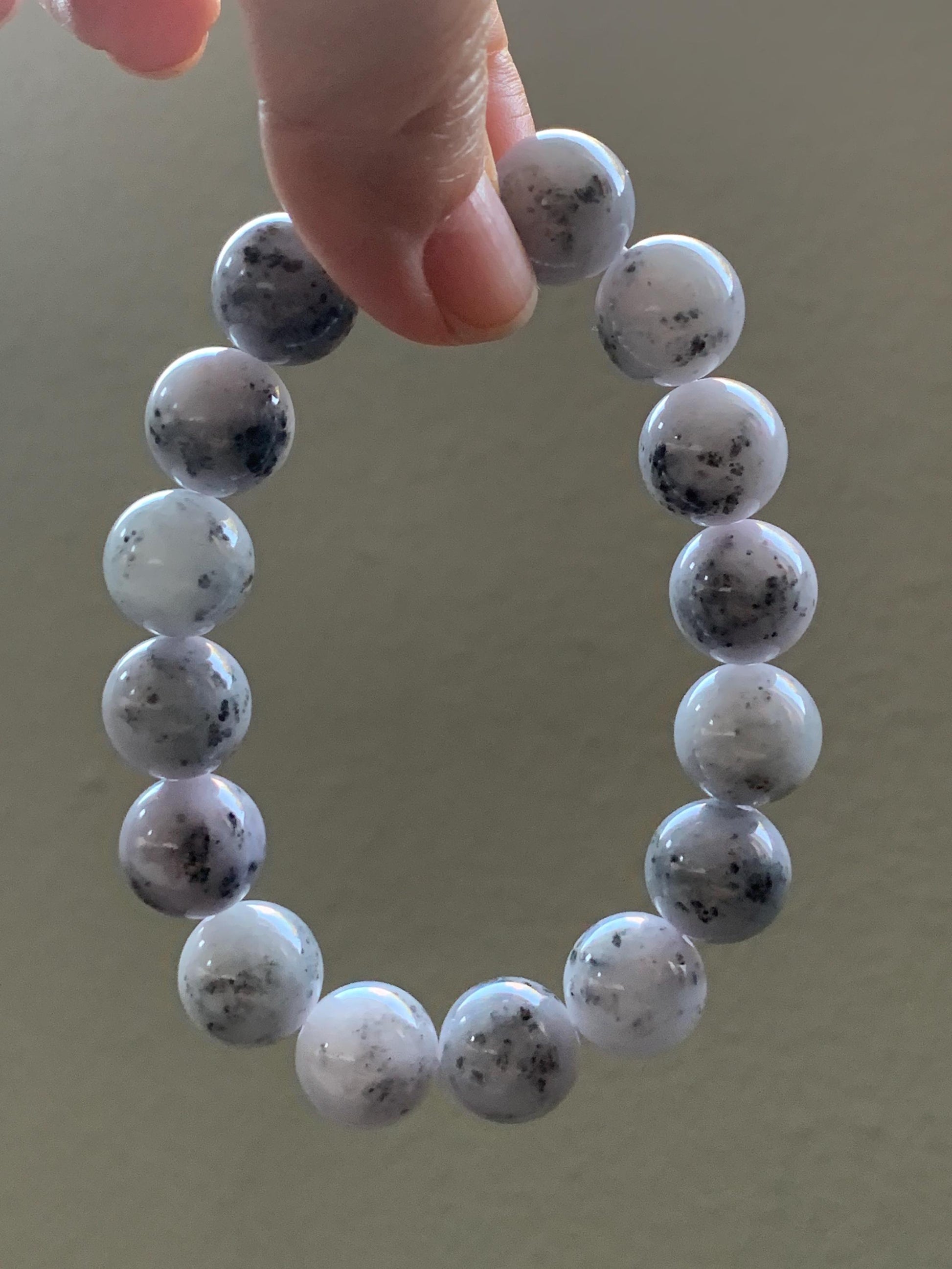 Certified Natural Burmese Icy Translucent Wuji Marbled Jadeite Beaded Bracelet 13.5mm 8” 69.7g 天然缅甸大卡乌鸡芝麻糊翡翠手串 4101