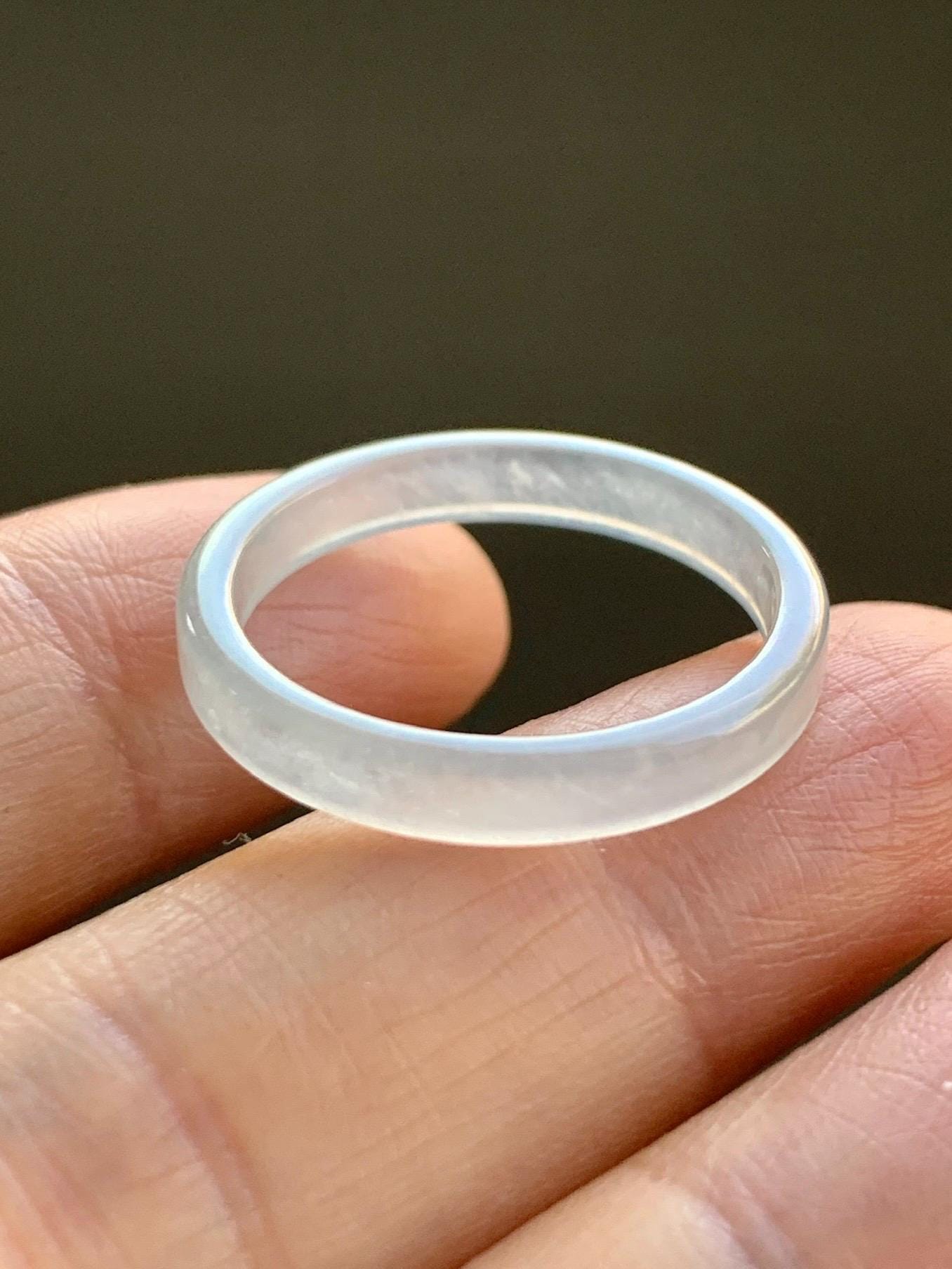 Natural Guatemalan Icy Highly Translucent Gelatinous Pale Blue Undertone Jadeite Square Edged Band Ring Size 9.75 US 天然冰危白皮起光翡翠角戒戒圈 BWJ88