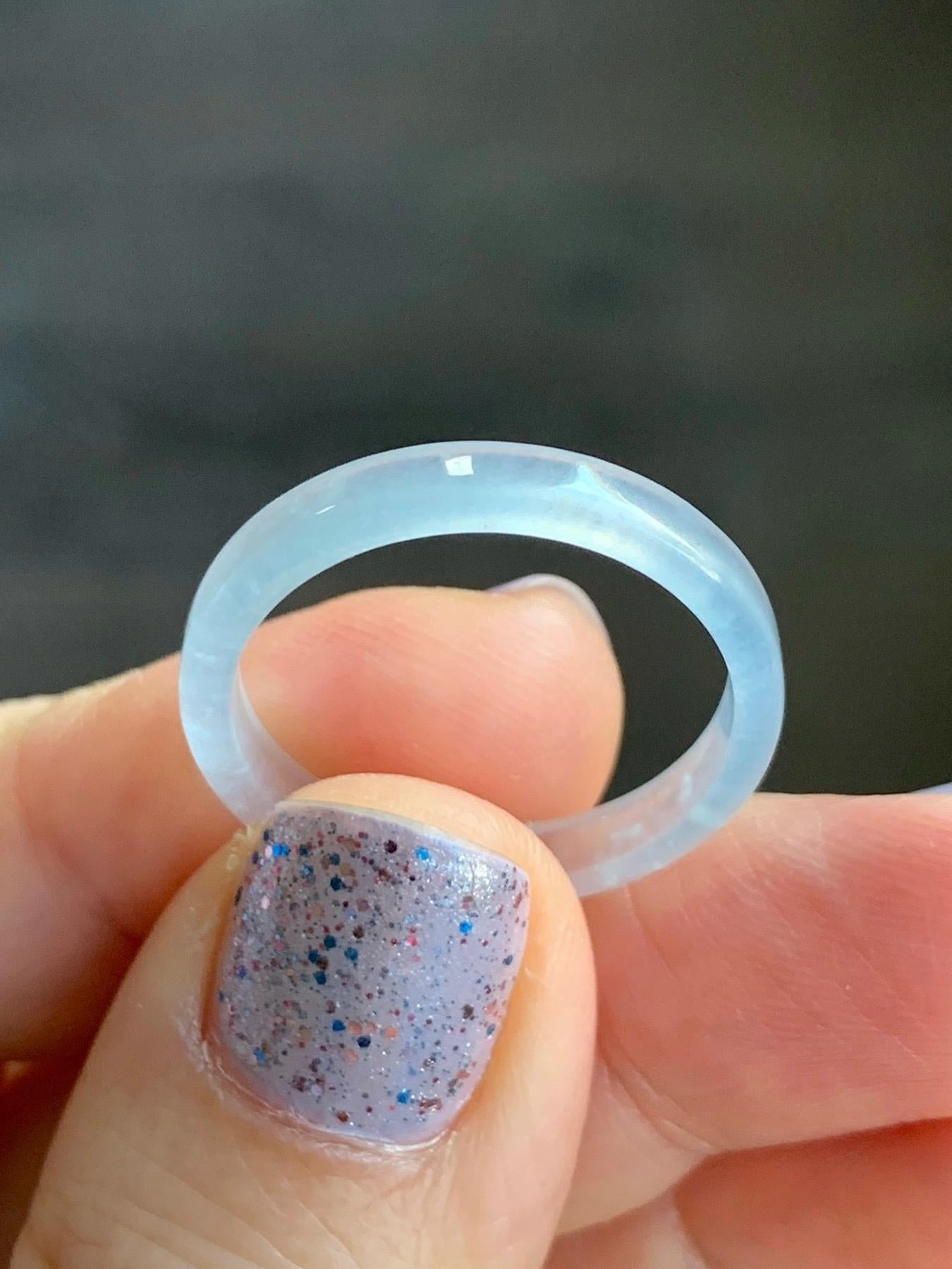 Natural Guatemalan Icy Highly Translucent Gelatinous Pale Blue Undertone Jadeite Square Edged Band Ring Size 9.75 US 天然冰危白皮起光翡翠角戒戒圈 BWJ88