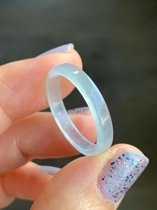 Natural Guatemalan Icy Highly Translucent Gelatinous Pale Blue Undertone Jadeite Square Edged Band Ring Size 9.75 US 天然冰危白皮起光翡翠角戒戒圈 BWJ88