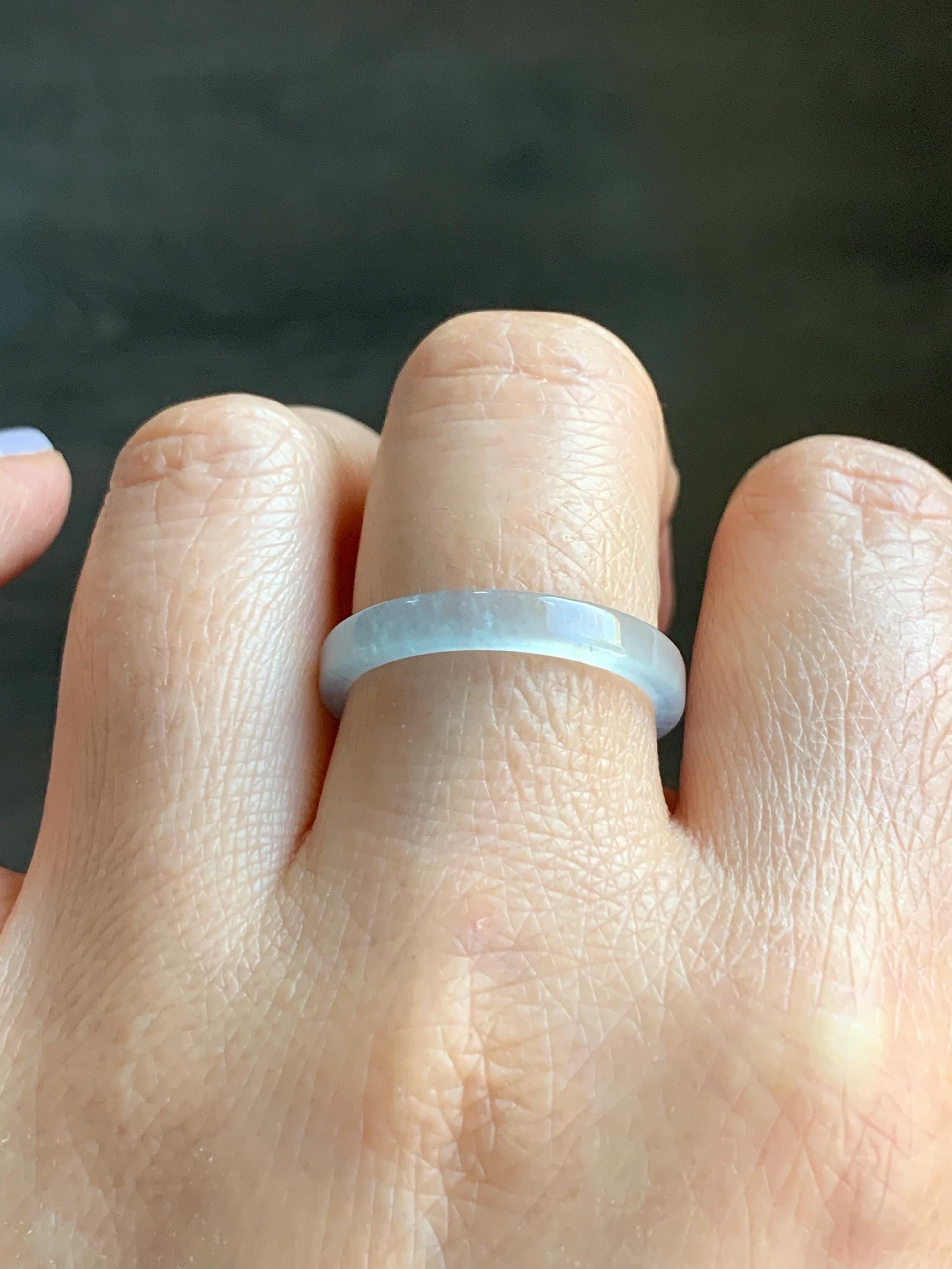 Natural Guatemalan Icy Highly Translucent Gelatinous Pale Blue Undertone Jadeite Square Edged Band Ring Size 9.75 US 天然冰危白皮起光翡翠角戒戒圈 BWJ88