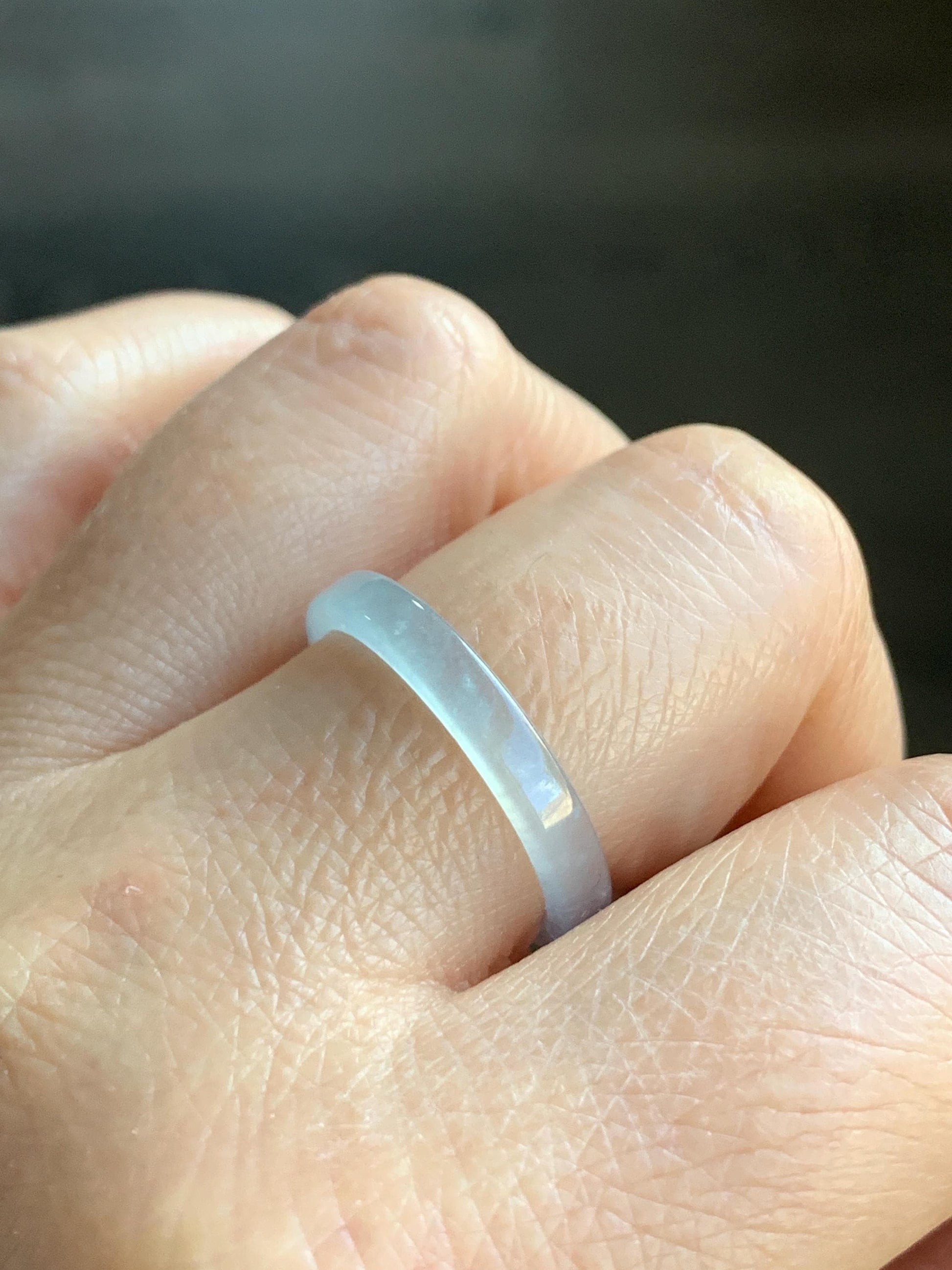 Natural Guatemalan Icy Highly Translucent Gelatinous Pale Blue Undertone Jadeite Square Edged Band Ring Size 9.75 US 天然冰危白皮起光翡翠角戒戒圈 BWJ88