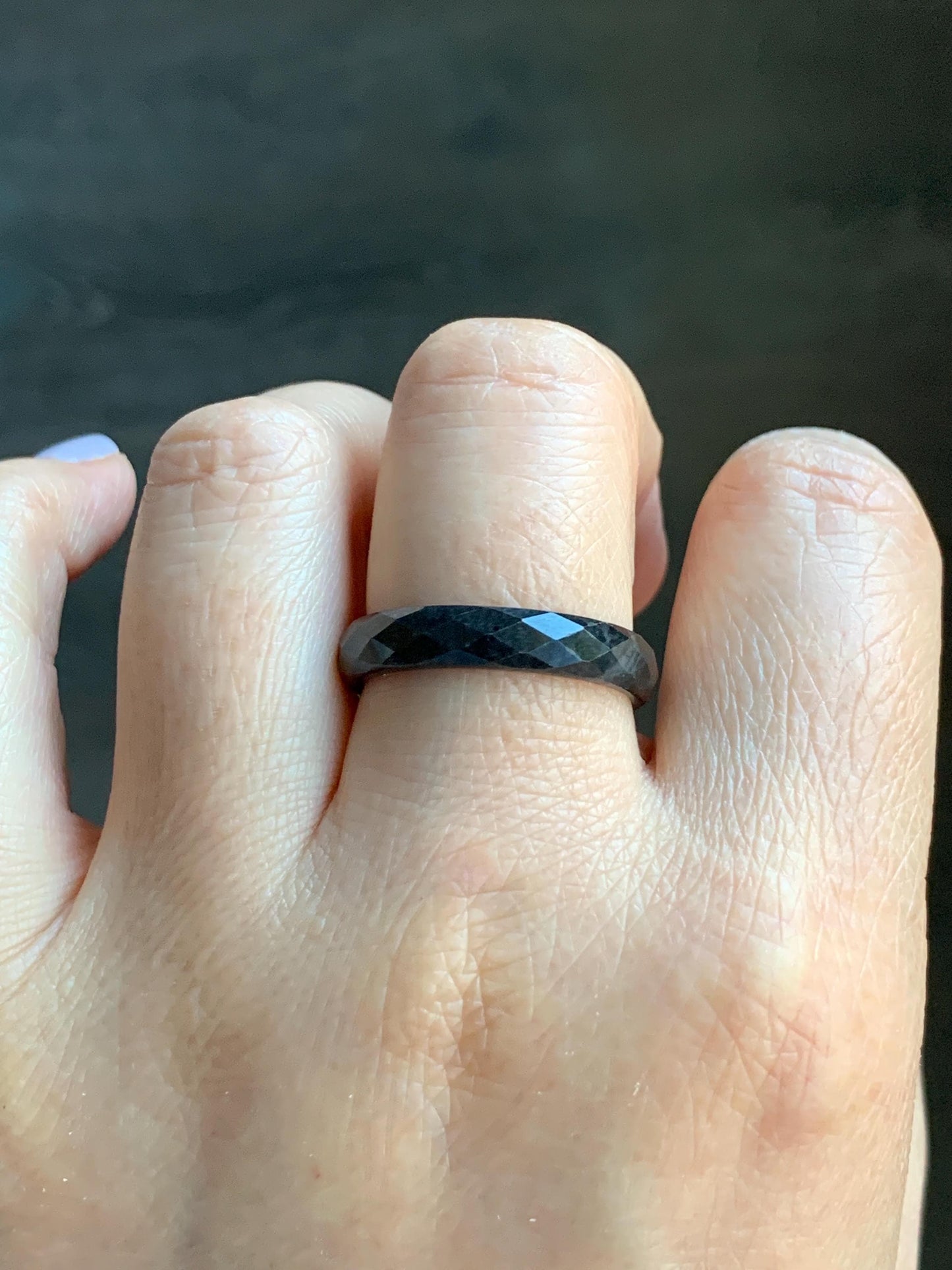 Natural Burmese Icy Translucent Dark Wuji Jadeite Diamond Faceted Band Ring Size 10.25 US 天然缅甸冰乌鸡翡翠切割面戒圈 ZQW-D