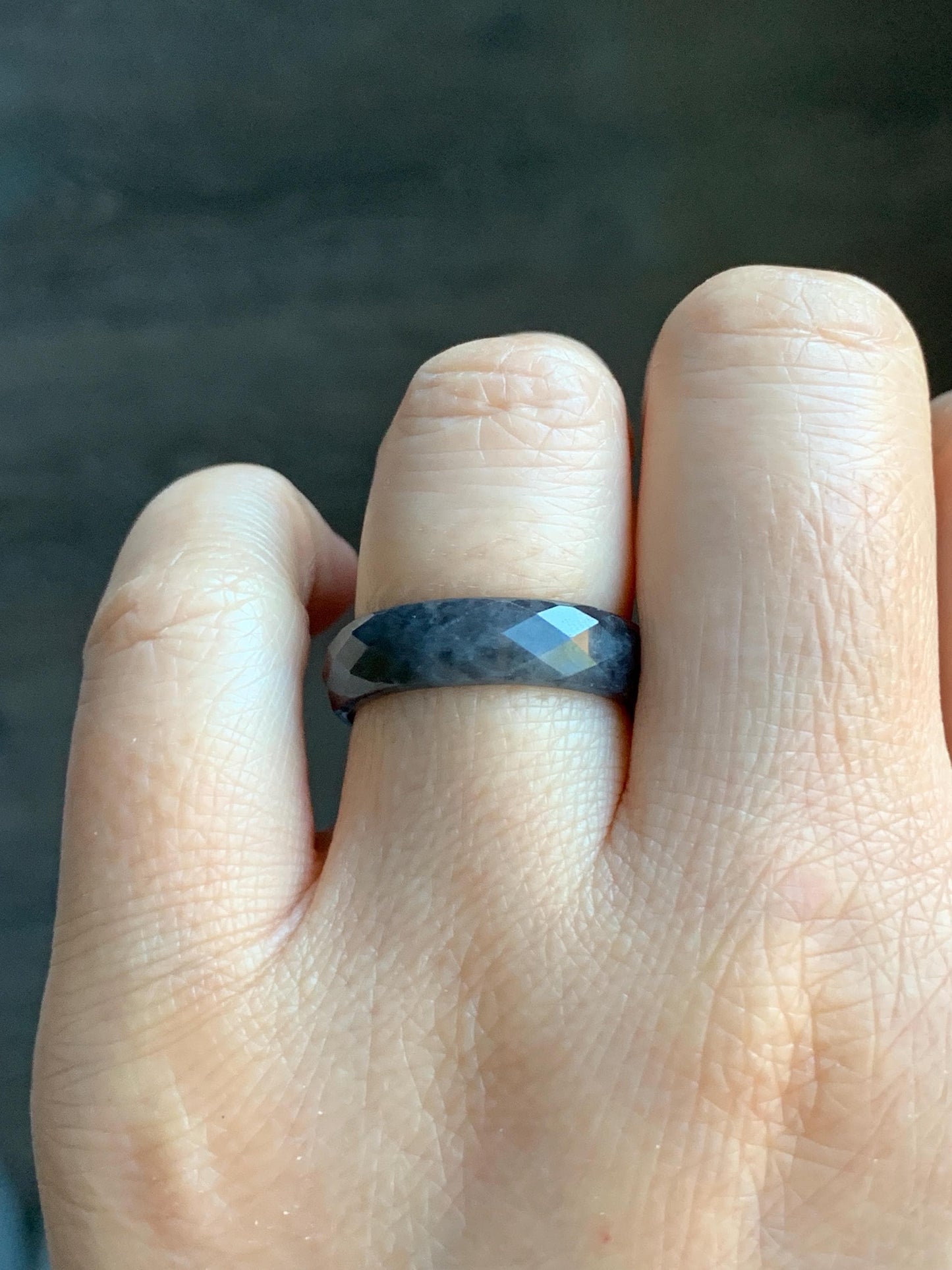 Natural Burmese Icy Translucent Dark Wuji Jadeite Diamond Faceted Band Ring Size 7.75 US 天然缅甸冰乌鸡翡翠切割面戒圈 ZQW-C