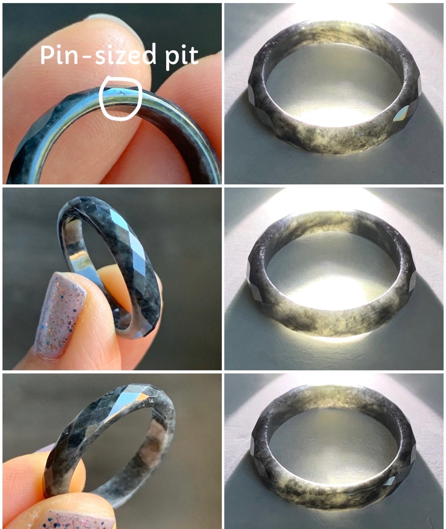 Natural Burmese Icy Translucent Dark Wuji Jadeite Diamond Faceted Band Ring Size 9.25 US 天然缅甸冰乌鸡翡翠切割面戒圈 ZQW-B