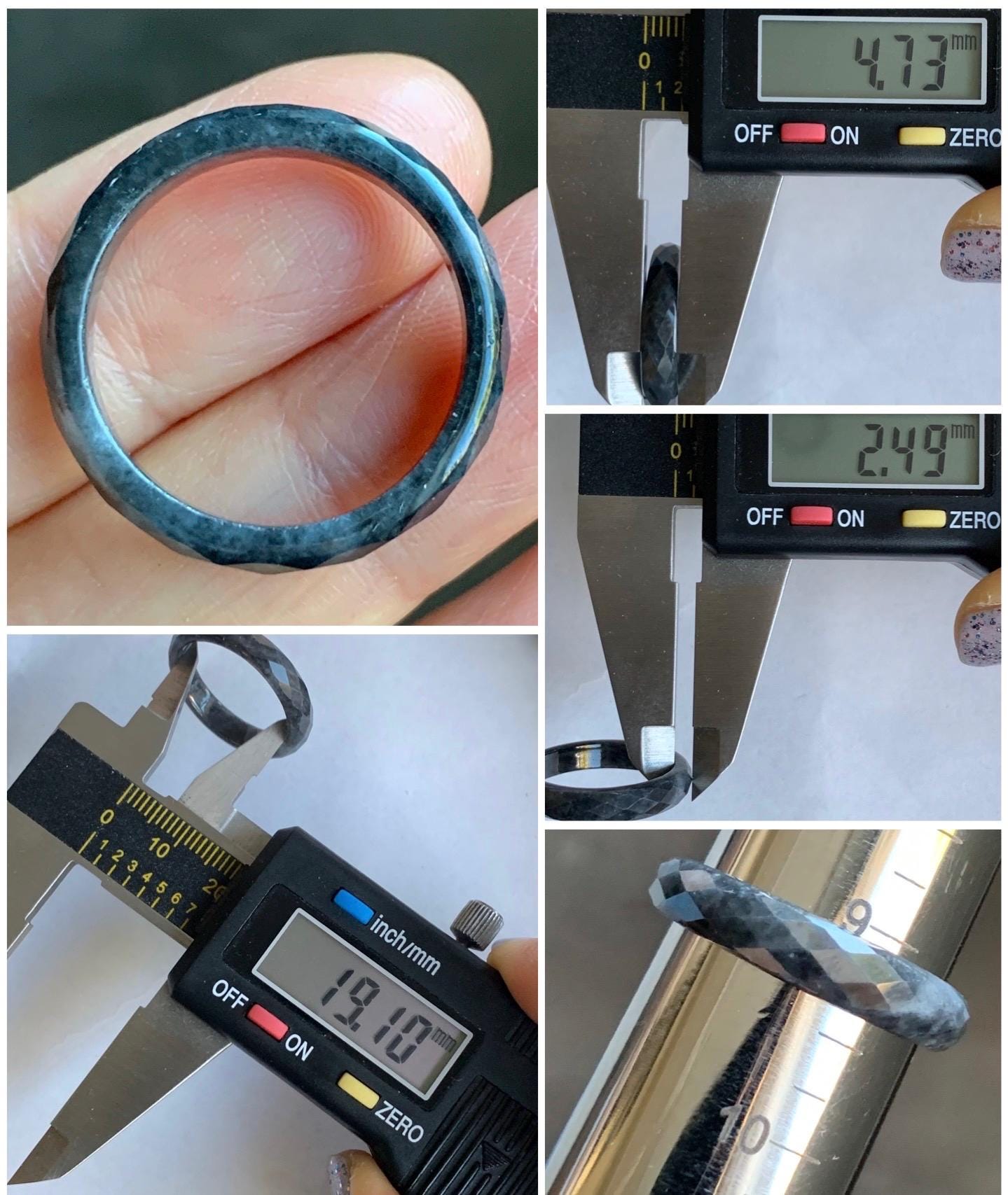 Natural Burmese Icy Translucent Dark Wuji Jadeite Diamond Faceted Band Ring Size 9.25 US 天然缅甸冰乌鸡翡翠切割面戒圈 ZQW-B