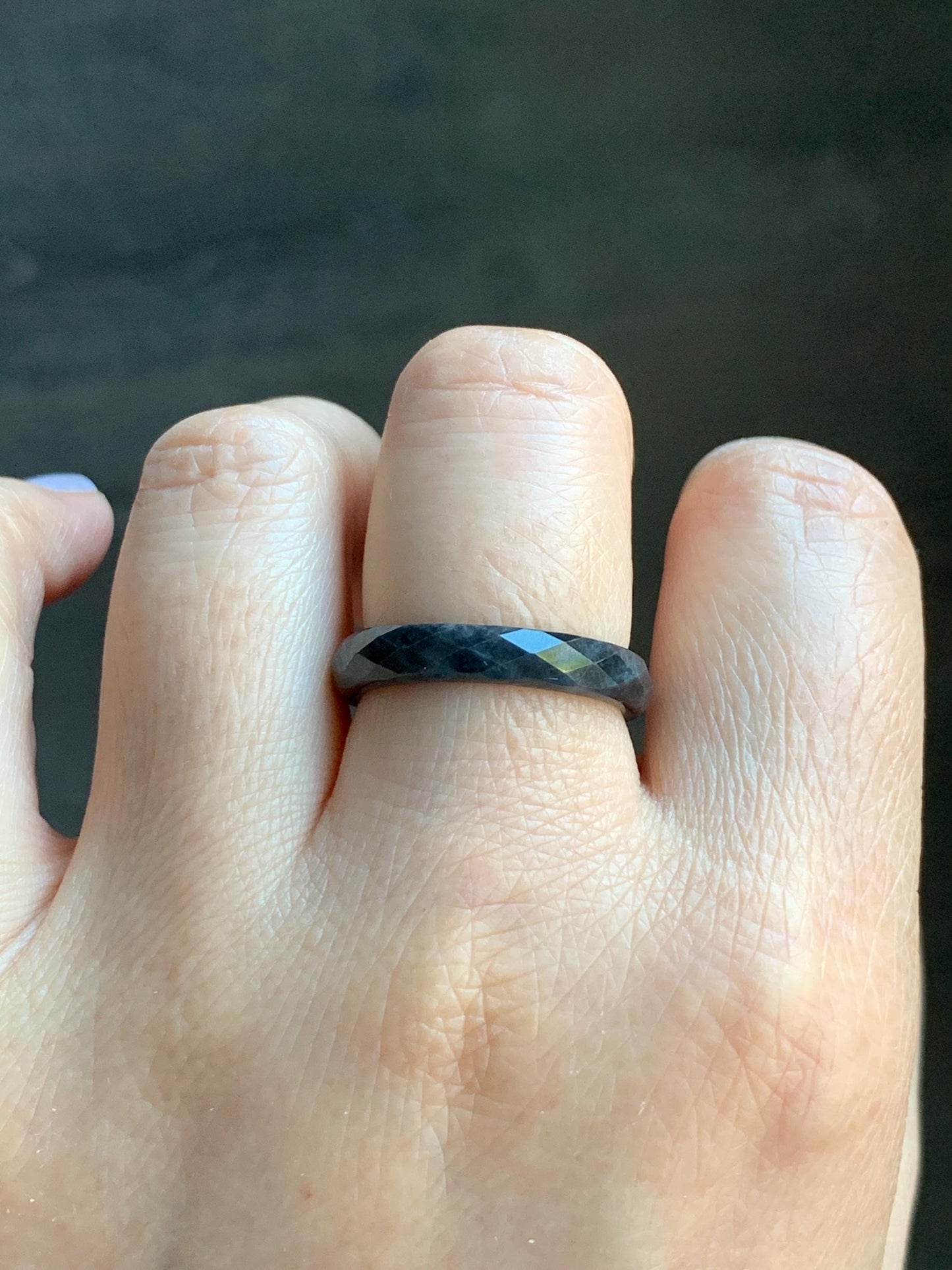Natural Burmese Icy Translucent Dark Wuji Jadeite Diamond Faceted Band Ring Size 9.25 US 天然缅甸冰乌鸡翡翠切割面戒圈 ZQW-B