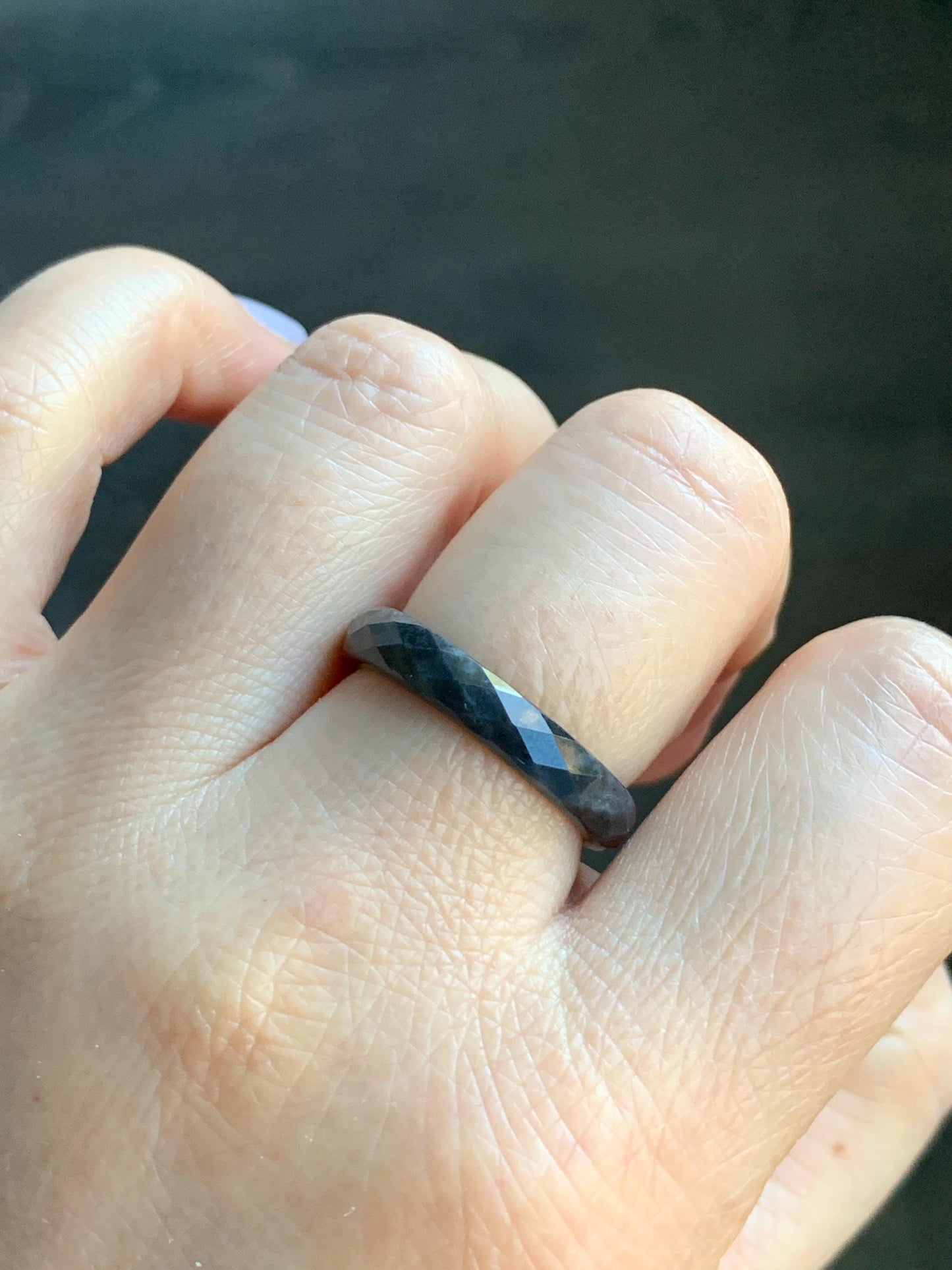 Natural Burmese Icy Translucent Dark Wuji Jadeite Diamond Faceted Band Ring Size 9.25 US 天然缅甸冰乌鸡翡翠切割面戒圈 ZQW-B