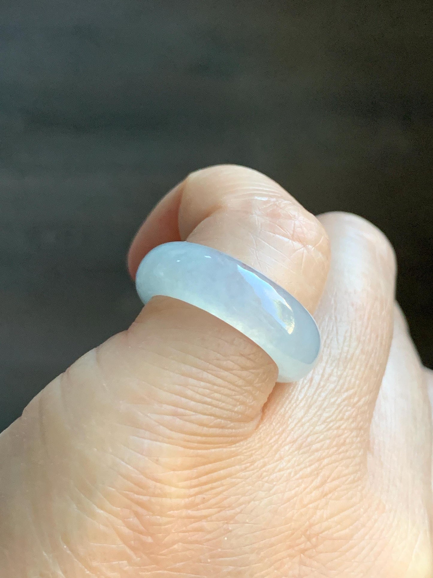 Natural Burmese Grade A Icy Highly Translucent Gelatinous White Jadeite Wide Band Ring Size 6.5 US 4g 天然缅甸白冰起光翡翠戒圈 BGQ-B