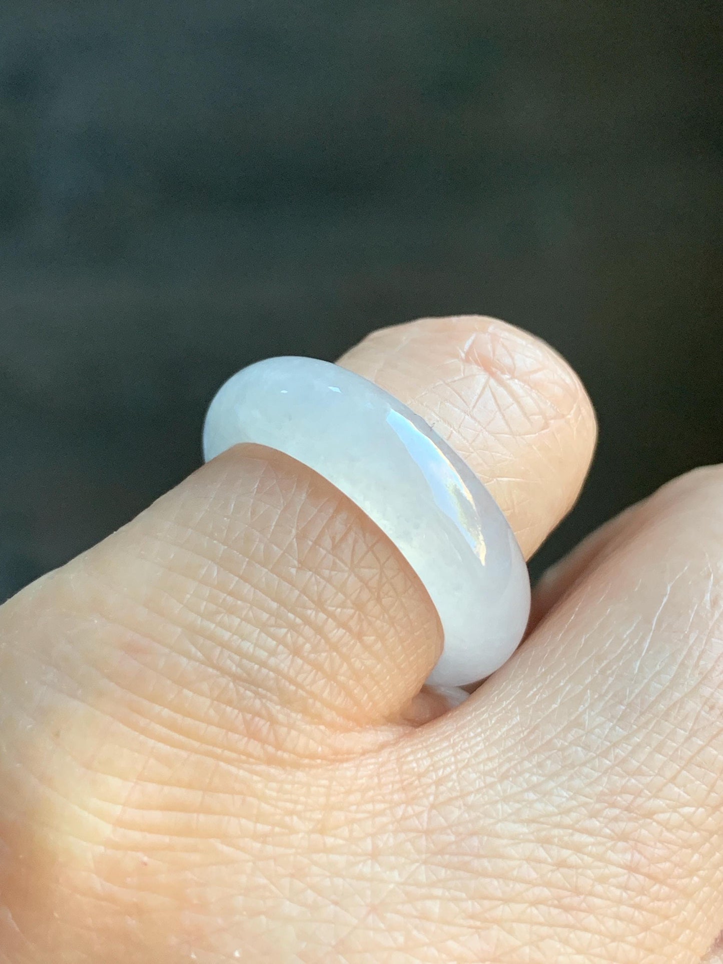 Natural Burmese Grade A Icy Highly Translucent Gelatinous White Jadeite Wide Band Ring Size 6.5 US 3g 天然缅甸白冰起光翡翠戒圈 BGQ-A