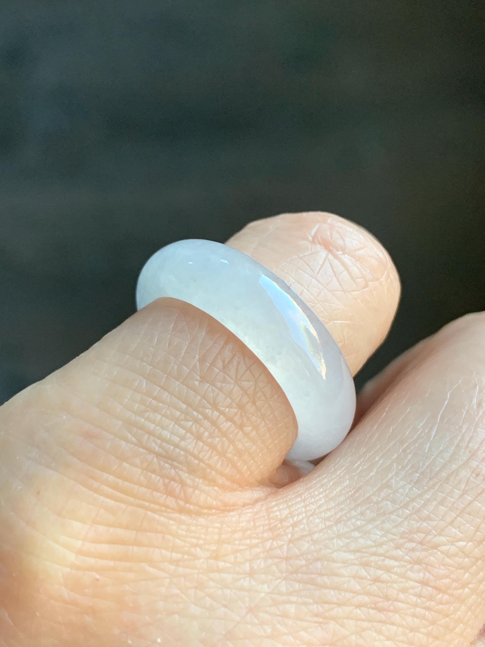 Natural Burmese Grade A Icy Highly Translucent Gelatinous White Jadeite Wide Band Ring Size 6.5 US 3g 天然缅甸白冰起光翡翠戒圈 BGQ-A