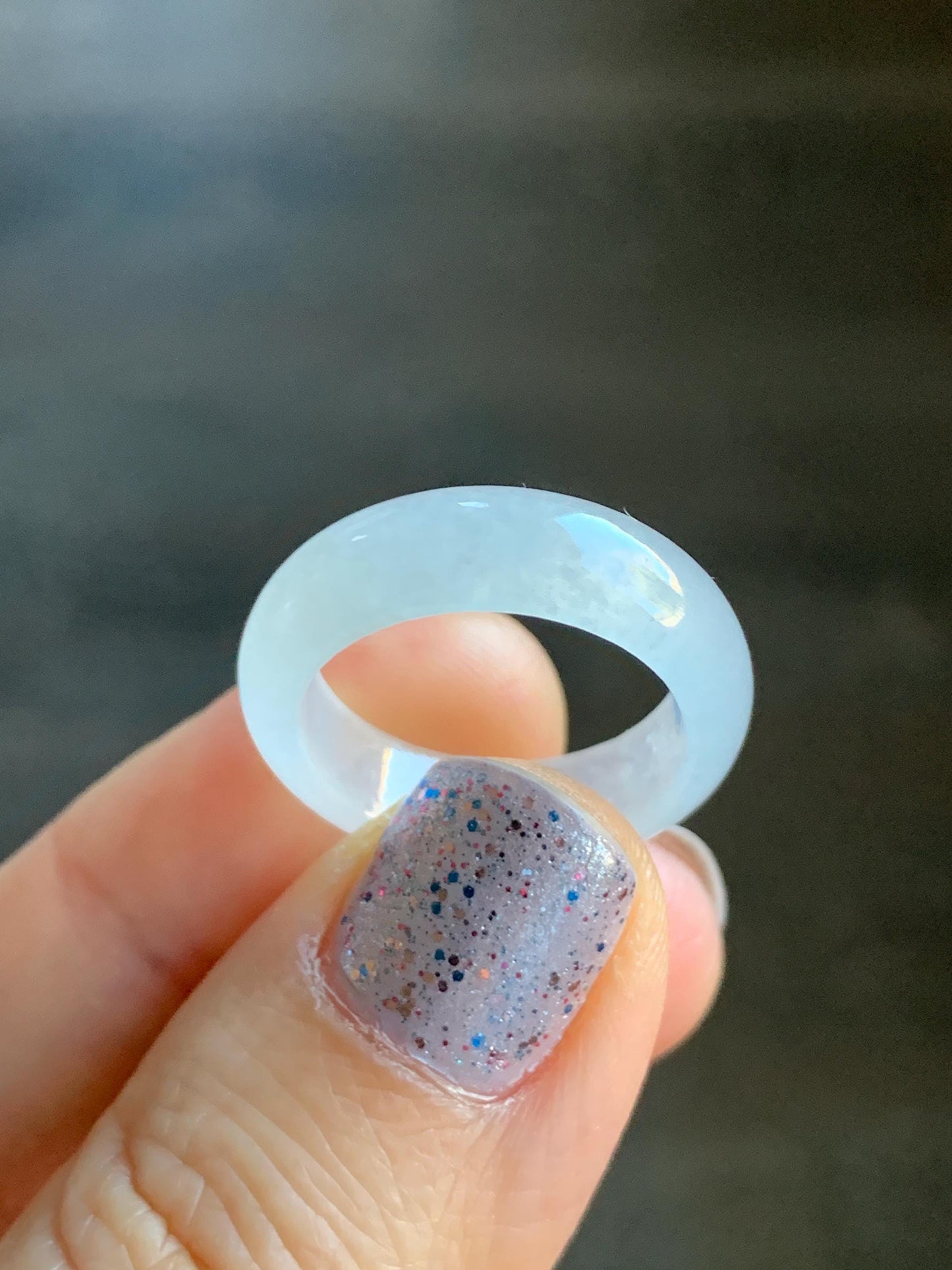 Natural Burmese Grade A Icy Highly Translucent Gelatinous White Jadeite Wide Band Ring Size 6.5 US 3g 天然缅甸白冰起光翡翠戒圈 BGQ-A