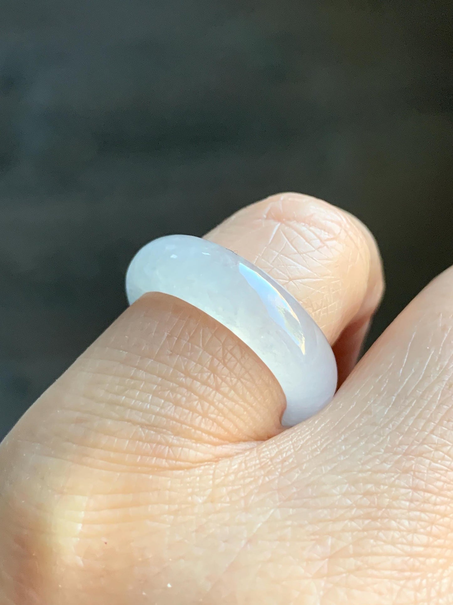 Natural Burmese Grade A Icy Highly Translucent Gelatinous White Jadeite Wide Band Ring Size 6.5 US 3g 天然缅甸白冰起光翡翠戒圈 BGQ-A