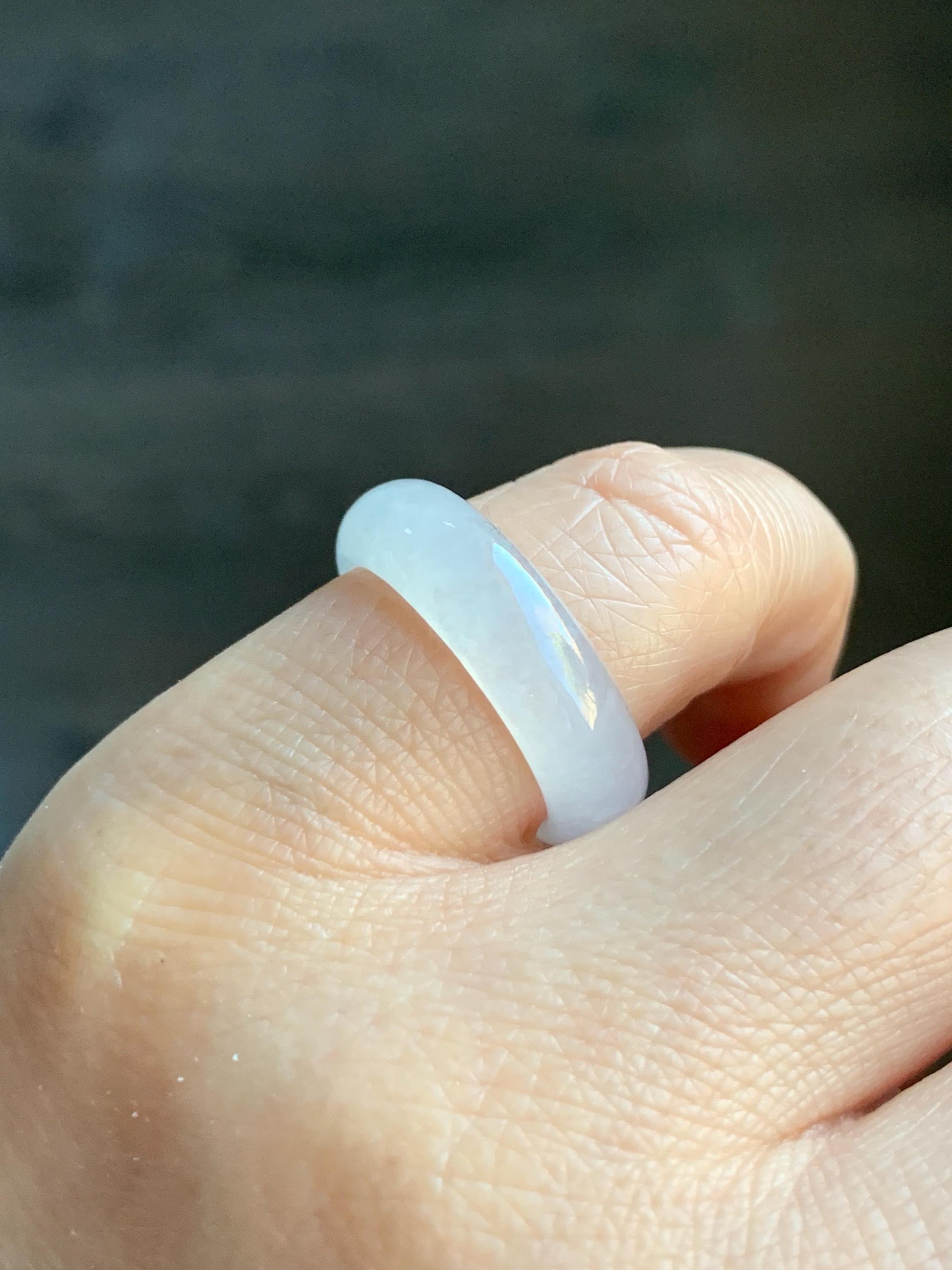 Natural Burmese Grade A Icy Highly Translucent Gelatinous White Jadeite Wide Band Ring Size 6.5 US 3g 天然缅甸白冰起光翡翠戒圈 BGQ-A