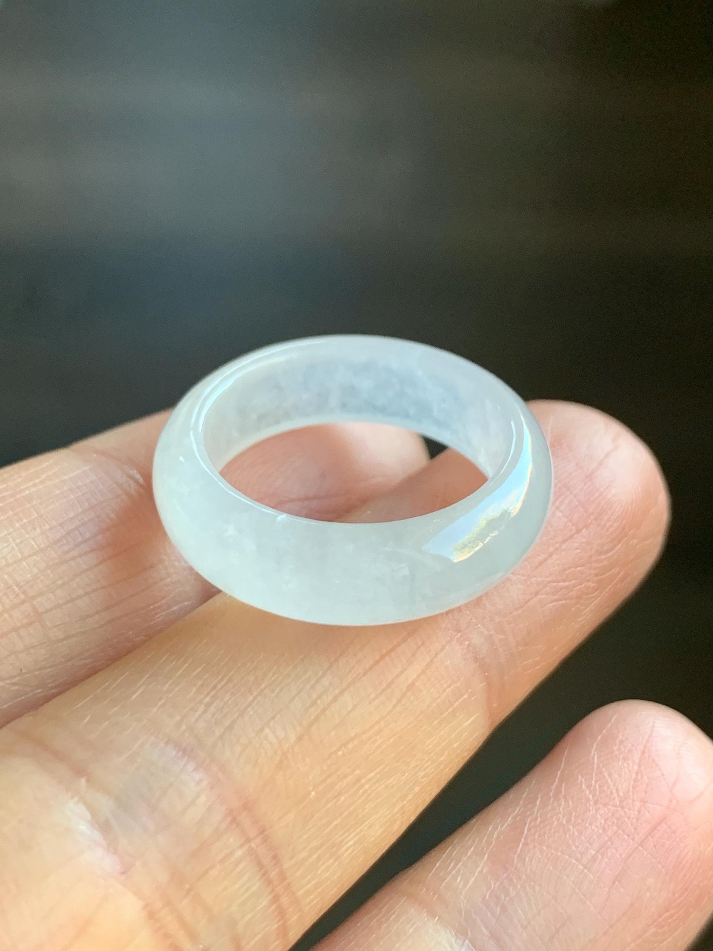 Natural Burmese Grade A Icy Highly Translucent Gelatinous White Jadeite Wide Band Ring Size 6.5 US 3g 天然缅甸白冰起光翡翠戒圈 BGQ-A