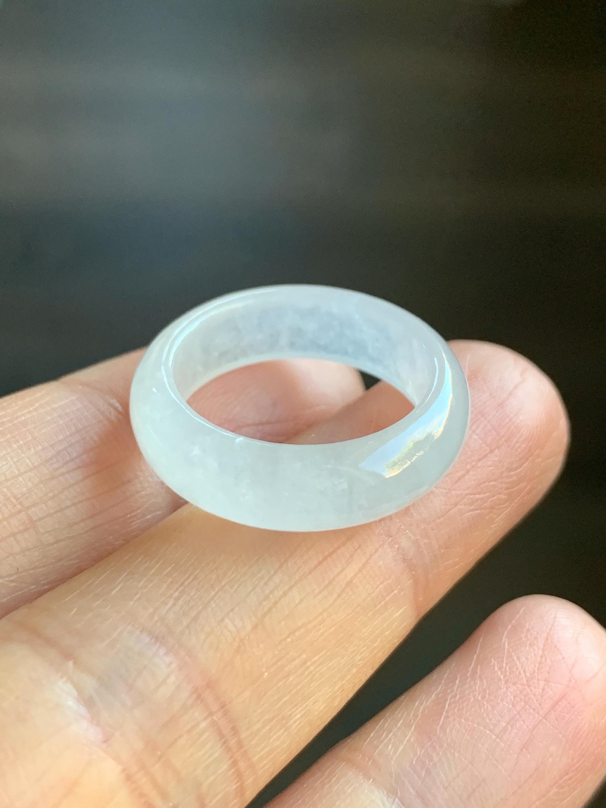 Natural Burmese Grade A Icy Highly Translucent Gelatinous White Jadeite Wide Band Ring Size 6.5 US 3g 天然缅甸白冰起光翡翠戒圈 BGQ-A