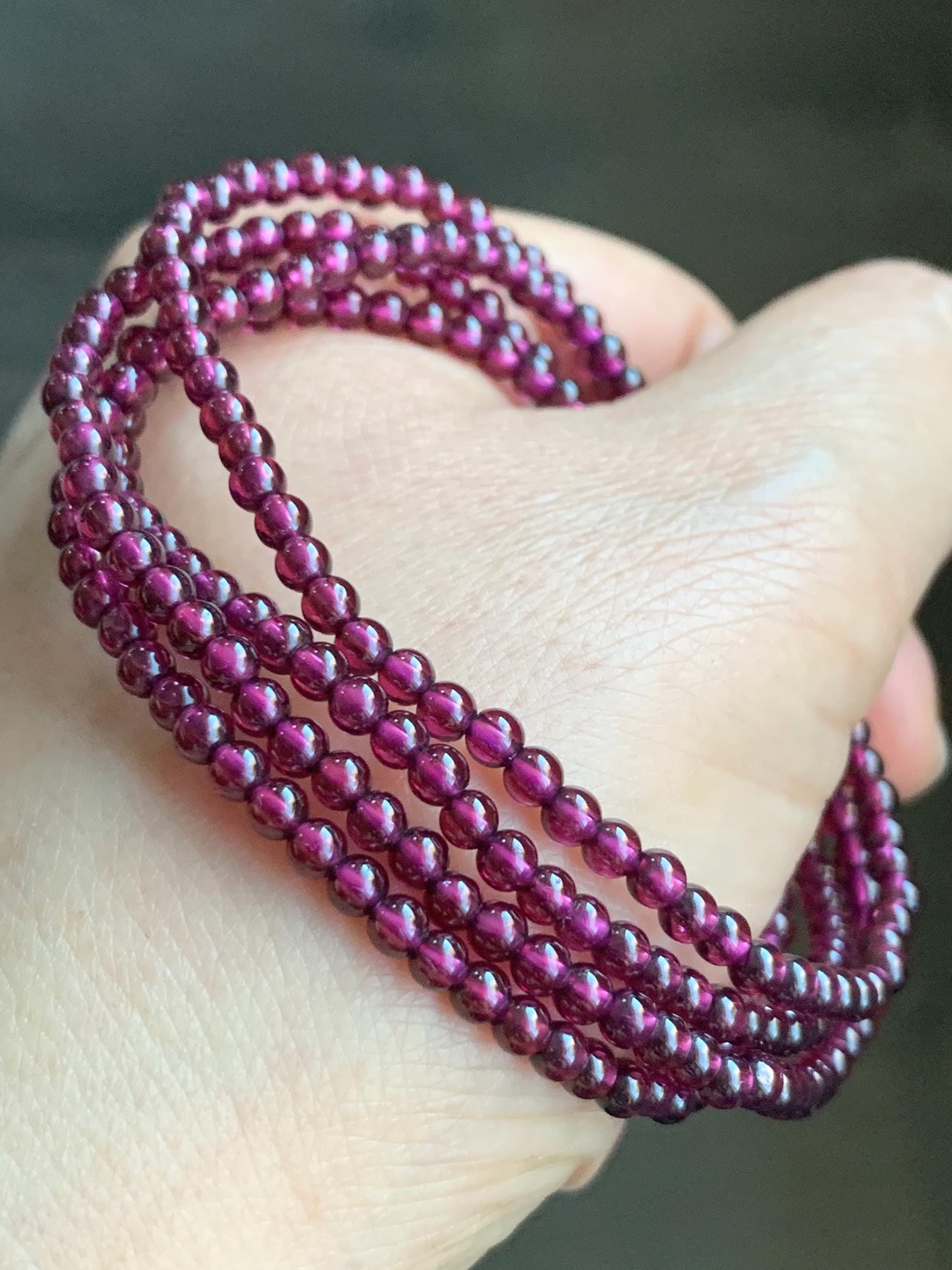 Natural Icy Highly Translucent Intense Raspberry Purple Rhodolite Garnet Petite Beads Layered Beaded Bracelets 天然冰透起光紫牙乌石榴石手串