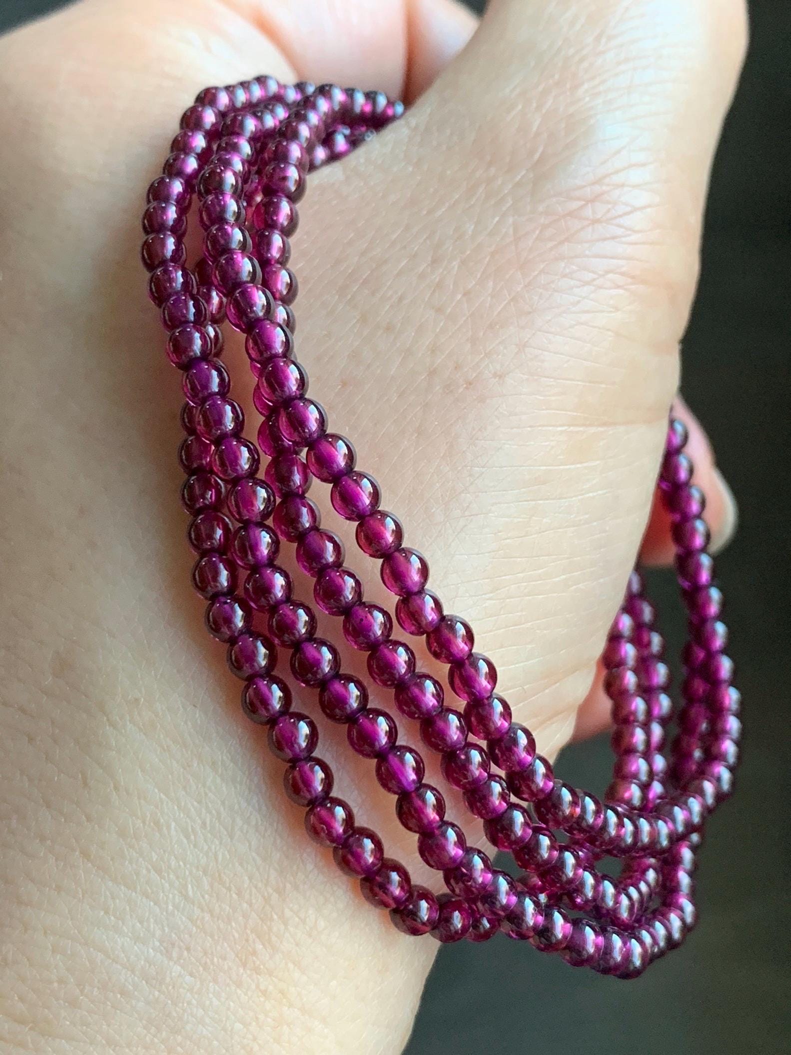 Natural Icy Highly Translucent Intense Raspberry Purple Rhodolite Garnet Petite Beads Layered Beaded Bracelets 天然冰透起光紫牙乌石榴石手串