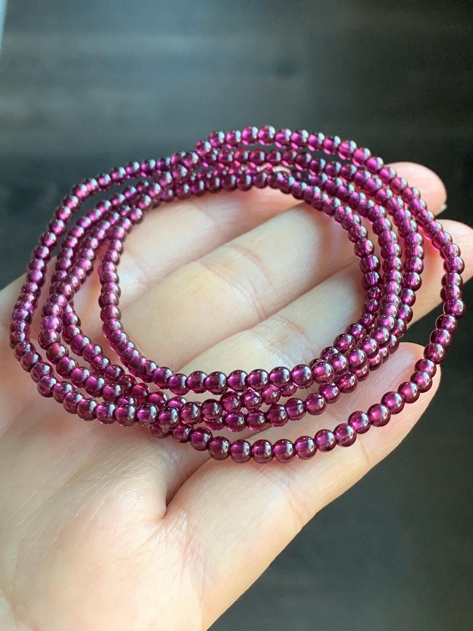 Natural Icy Highly Translucent Intense Raspberry Purple Rhodolite Garnet Petite Beads Layered Beaded Bracelets 天然冰透起光紫牙乌石榴石手串