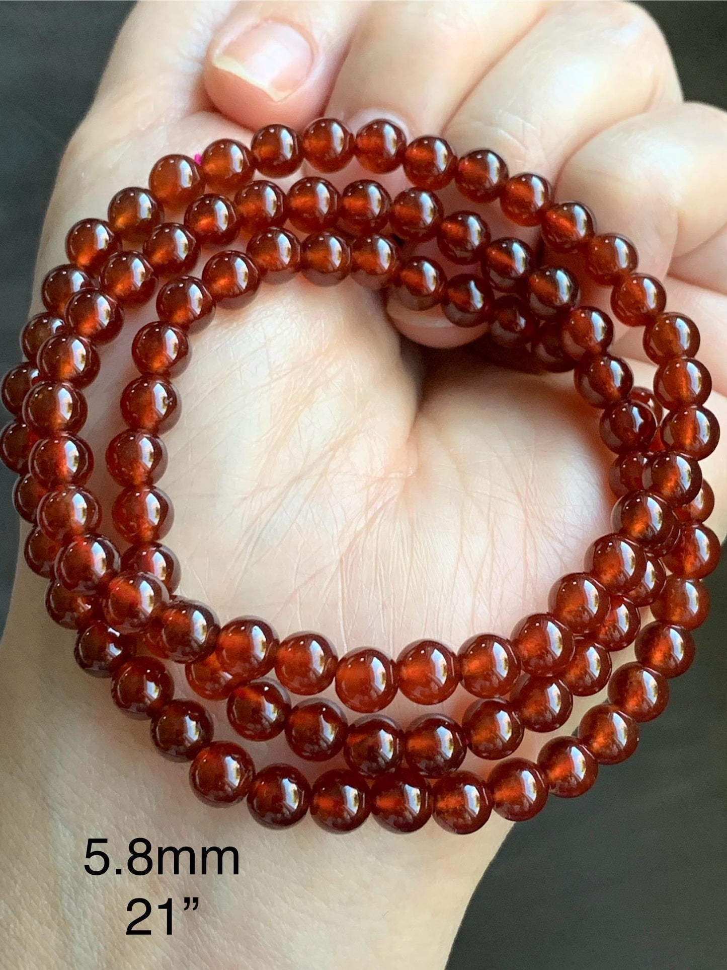 Natural Icy Highly Translucent Intense Persimmon Color Hessonite Garnet Beads Triple Layered Beaded Bracelets 5.8mm 36g 天然冰透起光柿子色石榴石手串