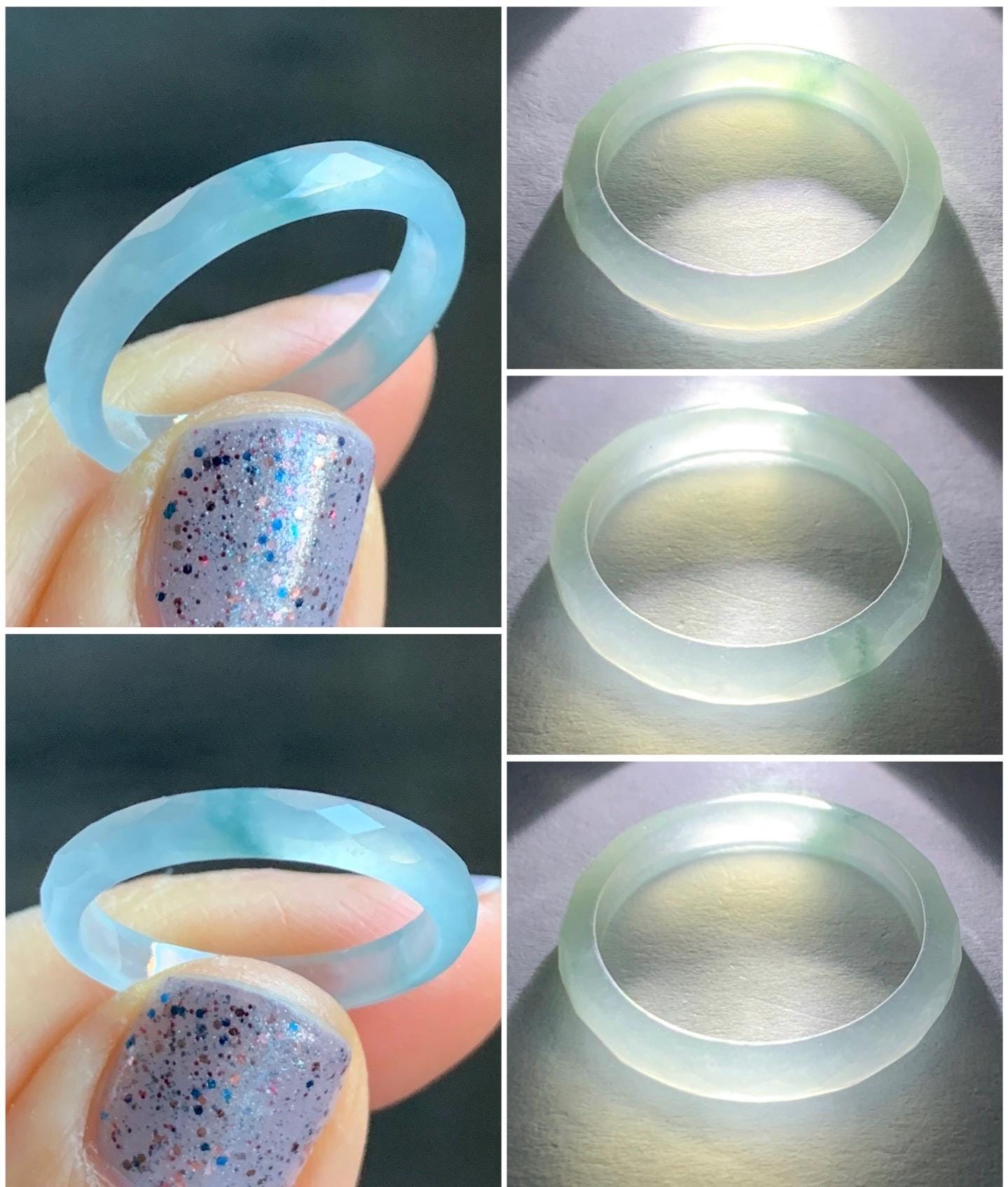 Natural Guatemalan Icy Highly Translucent Gelatinous Pale Blue Jadeite Diamond Faceted Slim Band Ring Size 7.75 US 天然冰危浅蓝飘蓝花起光翡翠切割面戒圈 ZQB6