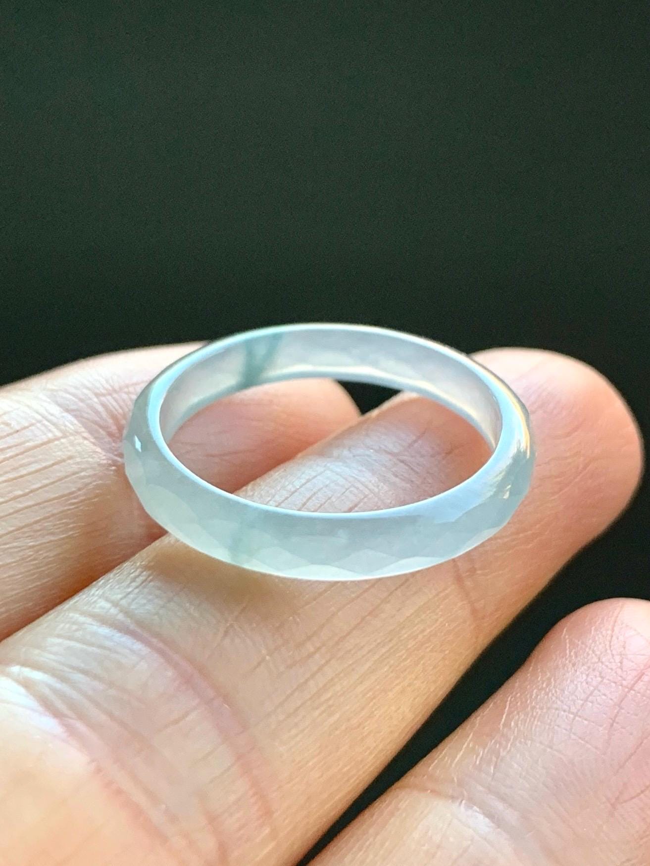 Natural Guatemalan Icy Highly Translucent Gelatinous Pale Blue Jadeite Diamond Faceted Slim Band Ring Size 7.75 US 天然冰危浅蓝飘蓝花起光翡翠切割面戒圈 ZQB6