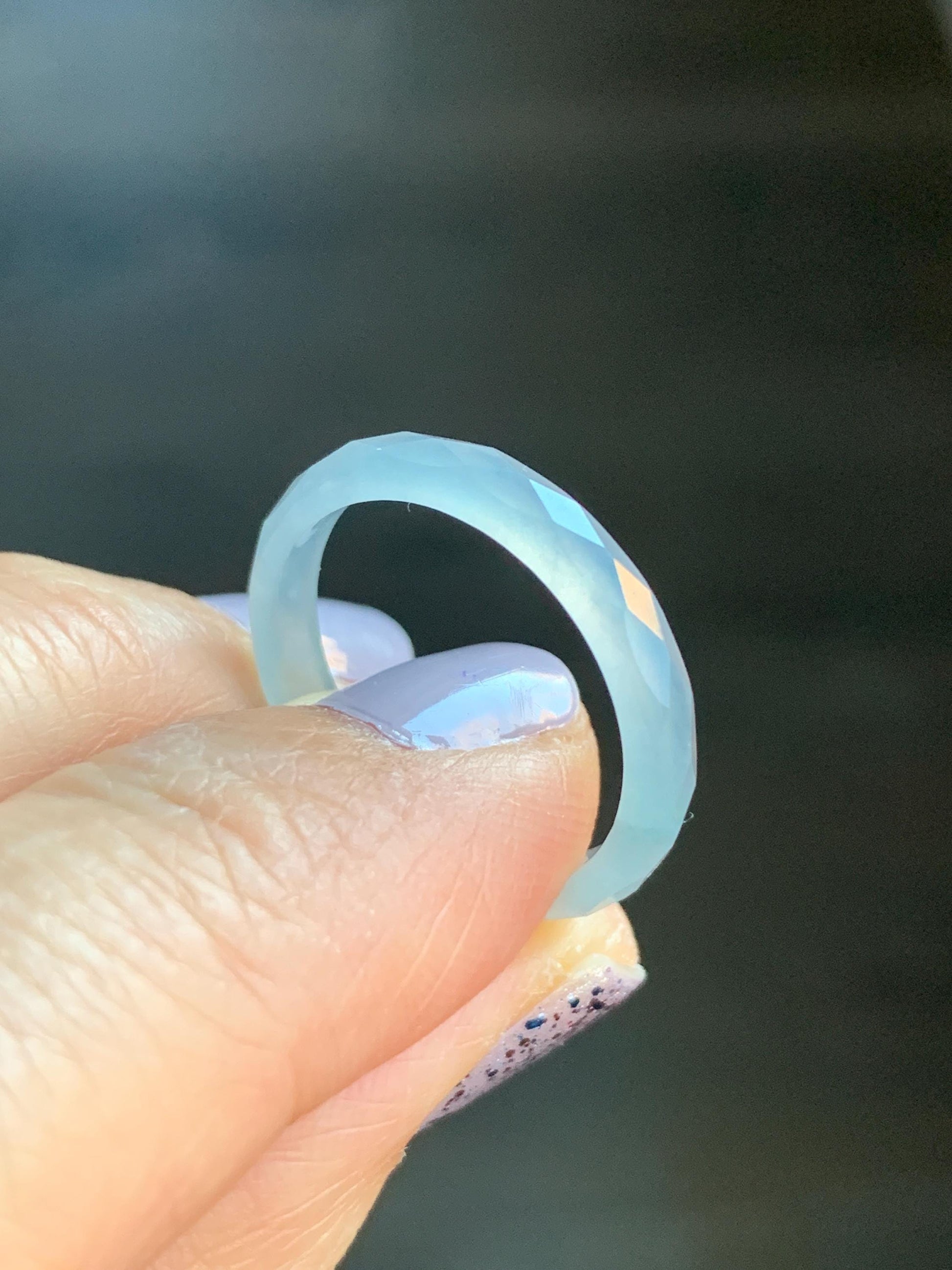 Natural Guatemalan Icy Highly Translucent Gelatinous Pale Blue Jadeite Diamond Faceted Slim Band Ring Size 7.75 US 天然冰危浅蓝飘蓝花起光翡翠切割面戒圈 ZQB6