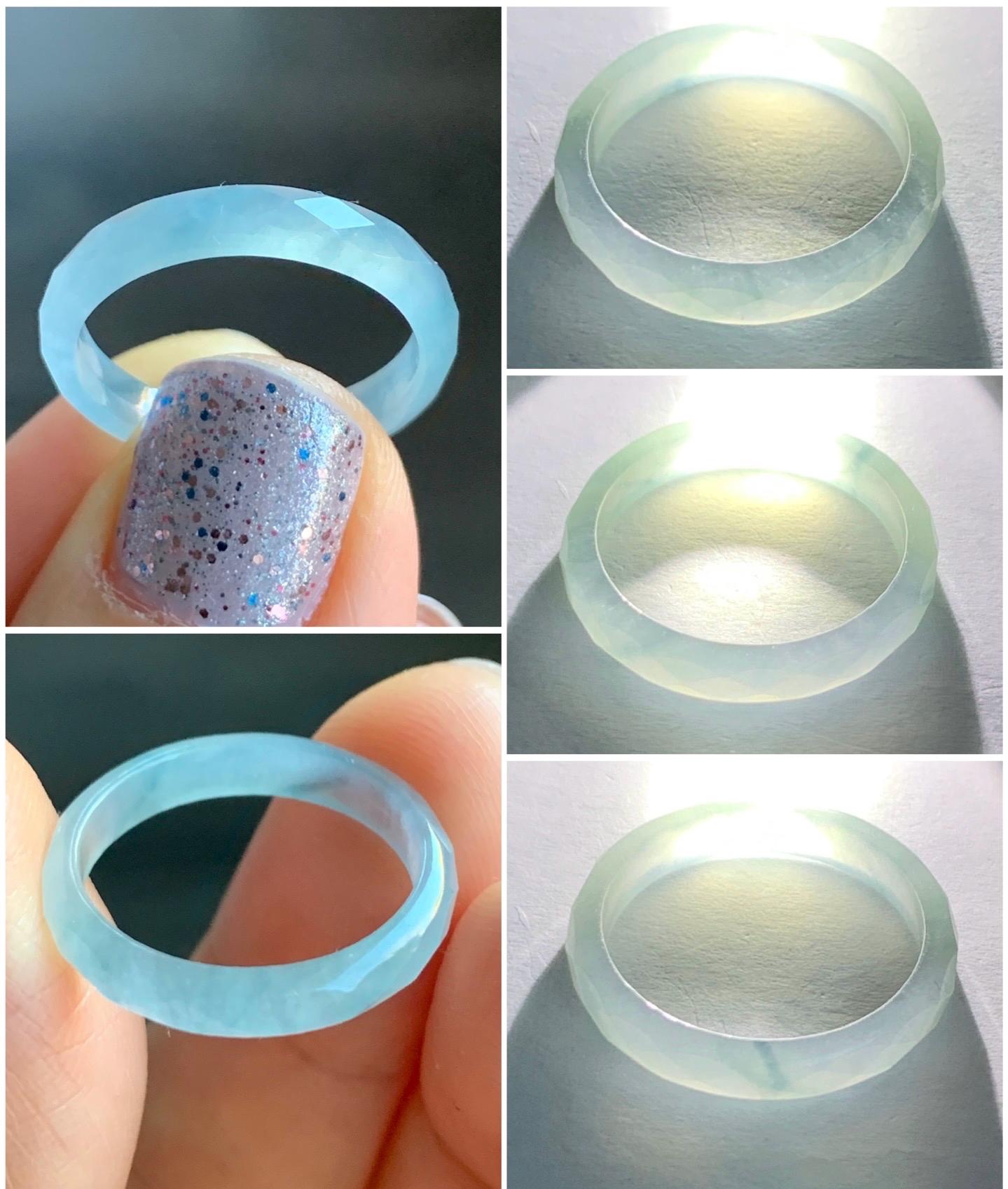 Natural Guatemalan Icy Highly Translucent Gelatinous Pale Blue Jadeite Diamond Faceted Slim Band Ring Size 6.75 US 天然冰危浅蓝飘蓝花起光翡翠切割面戒圈 ZQB5