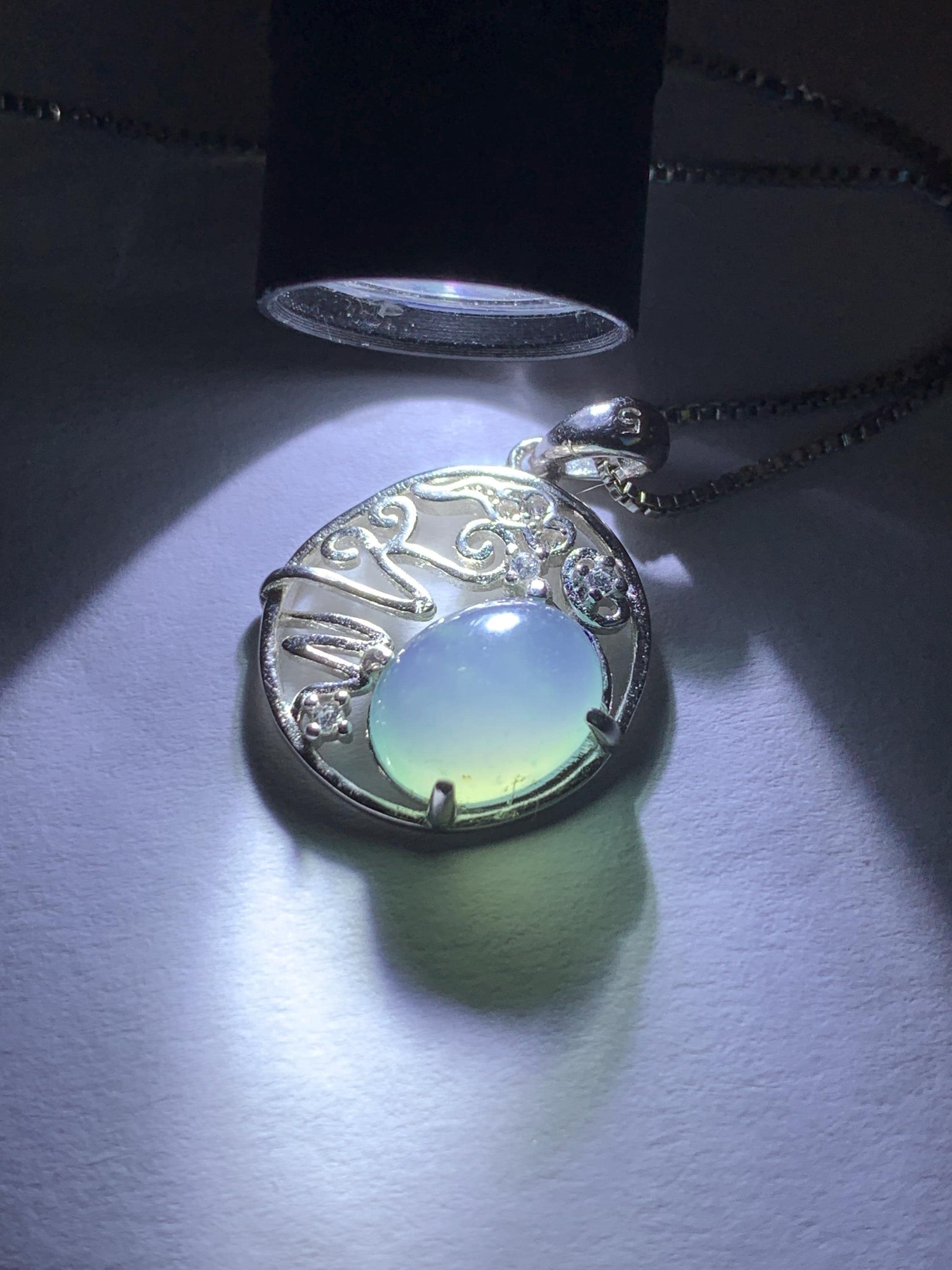Natural Guatemalan Icy Translucent Light Blue Jadeite Circle Pendant S925 Sterling Silver 天然冰危蓝翡翠银镶吊坠
