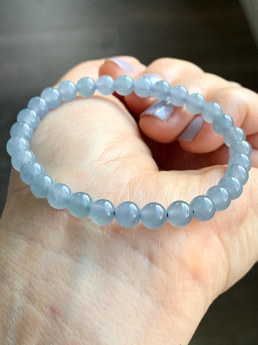 Natural Guatemalan Icy Translucent Light Blue w/ Purple Undertone Jadeite Small Beads Beaded Bracelet 5.9mm 6.75” 11g 天然冰危蓝紫翡翠圆珠手串 XLZ338