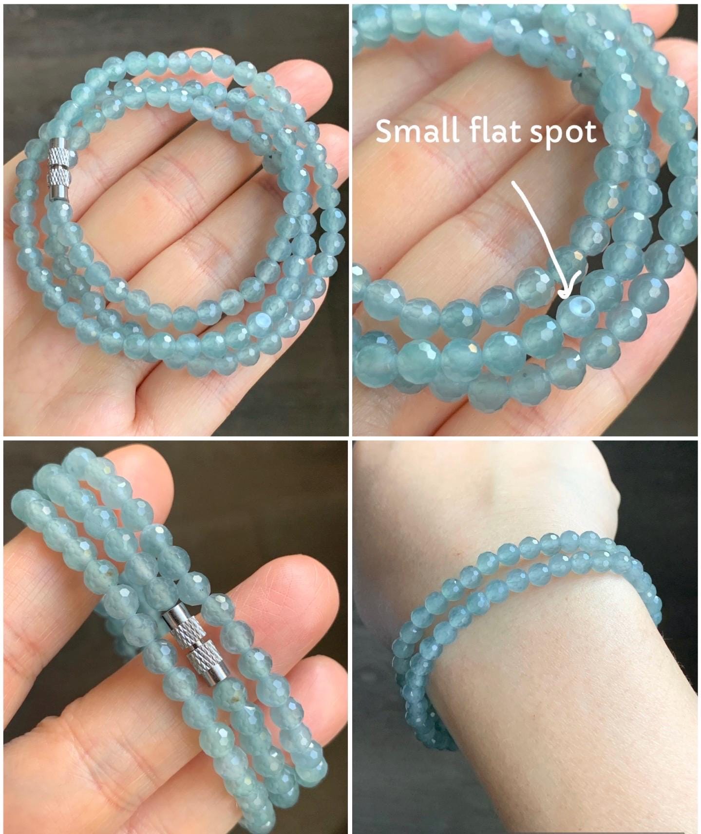 Natural Guatemalan Grade A Icy Highly Translucent Light Teal Blue Faceted Jadeite Beads Beaded Necklace 5mm 20" 22g 天然冰危淡蓝翡翠切割面圆珠项链 XQG450
