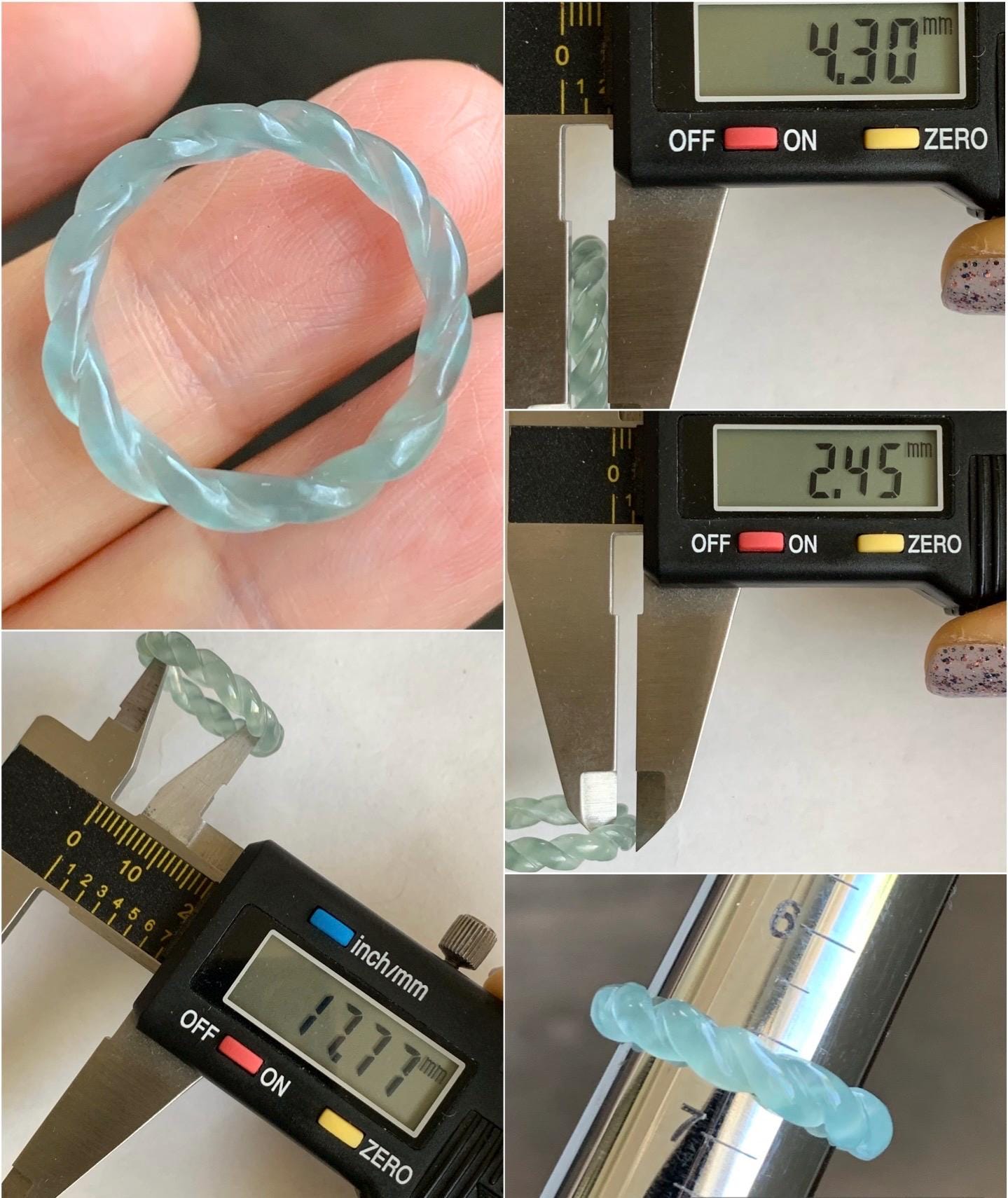 Natural Guatemalan Icy Highly Translucent Gelatinous Light Blue Jadeite Carved Braid Band Ring Size 6.5 US 2g 天然高冰危浅蓝起光翡翠麻花戒圈 MHJ65